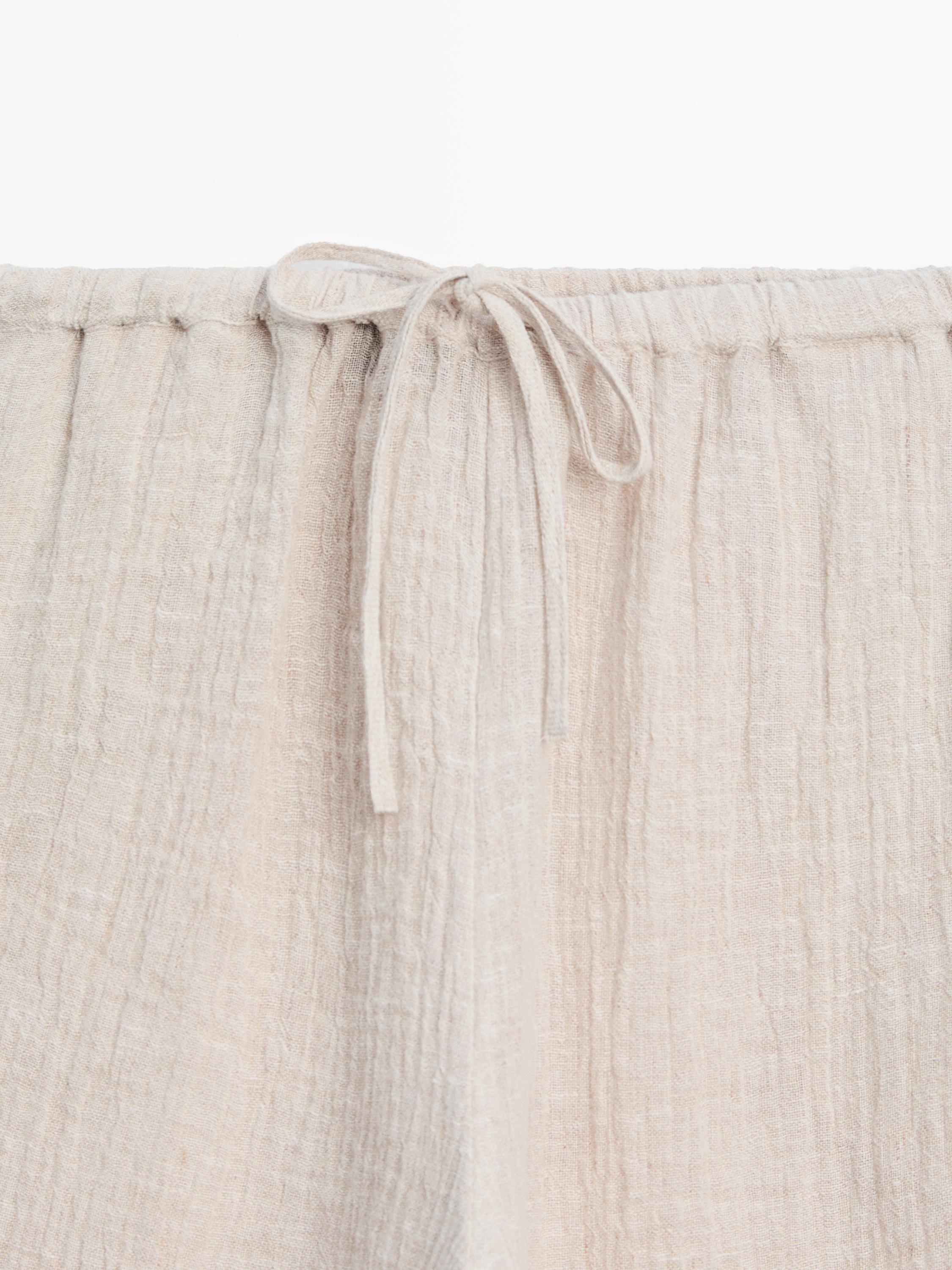 100% linen waffle-knit sarouel trousers — SAND