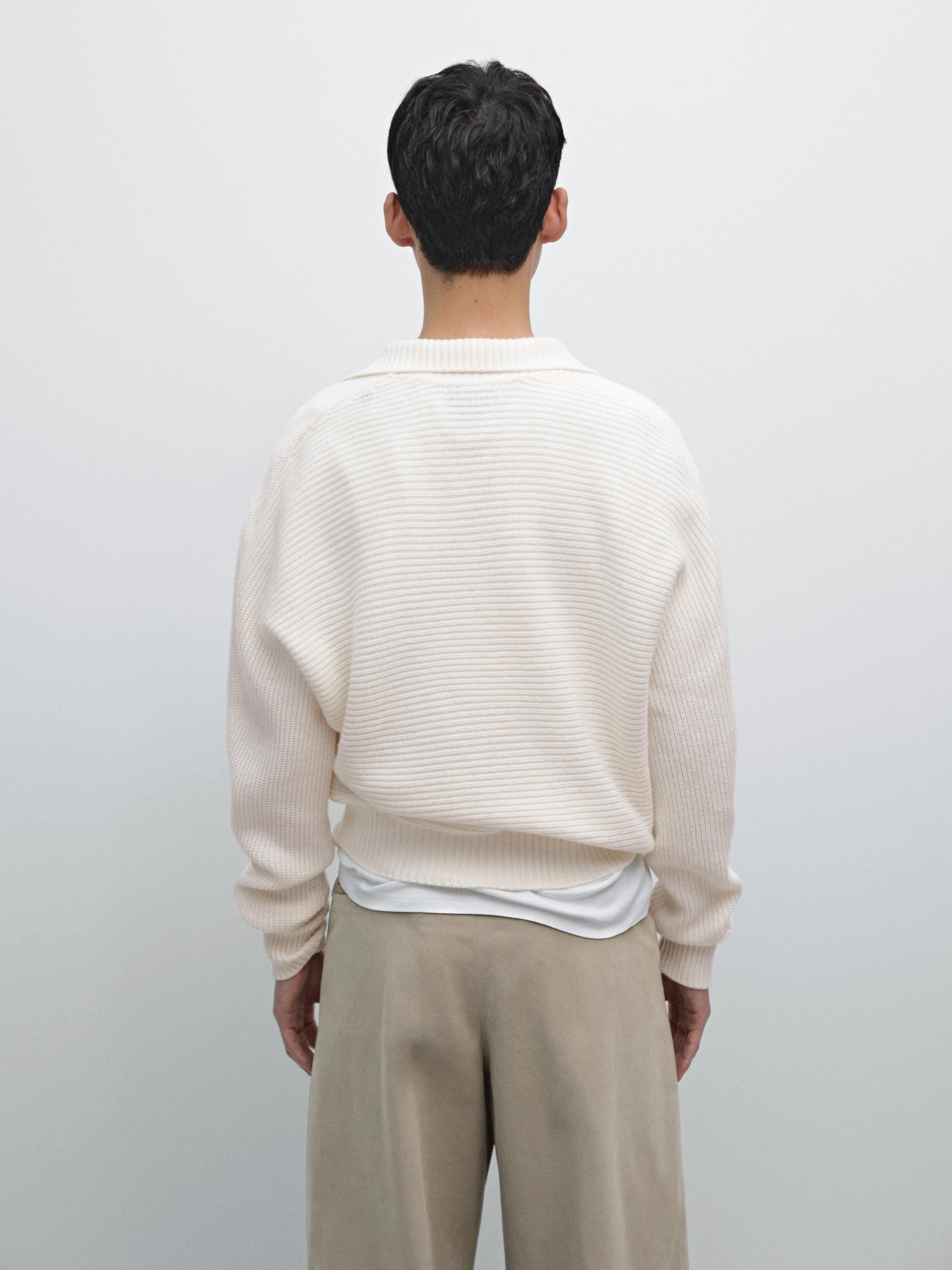 Wool blend knit polo sweater
