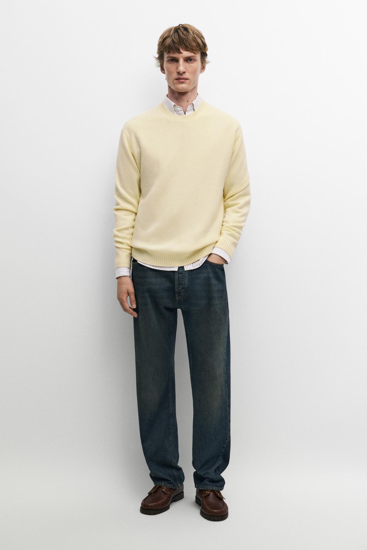 Cashmere round neck knit sweater — CREAM
