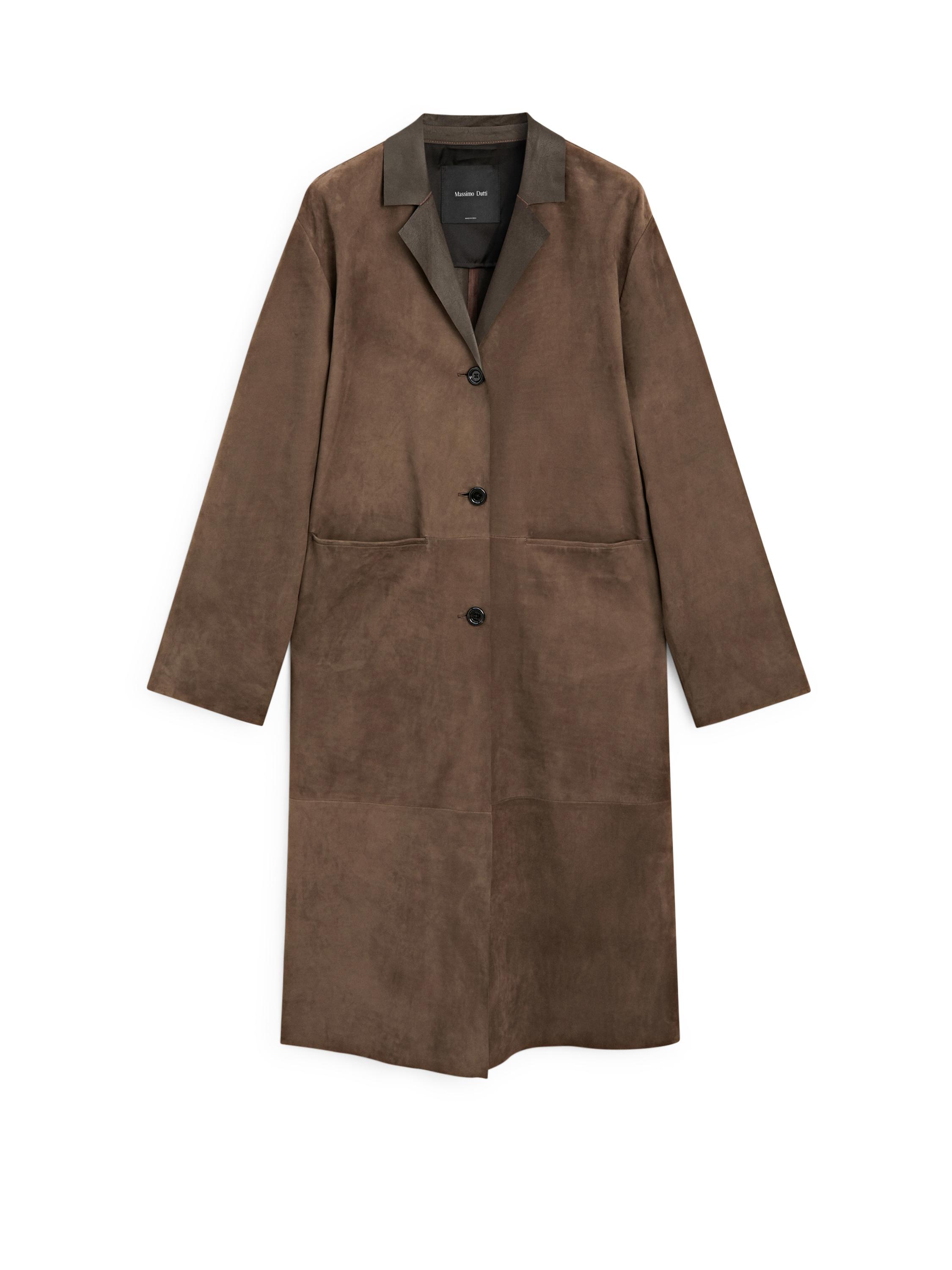 Long suede leather coat — BROWN