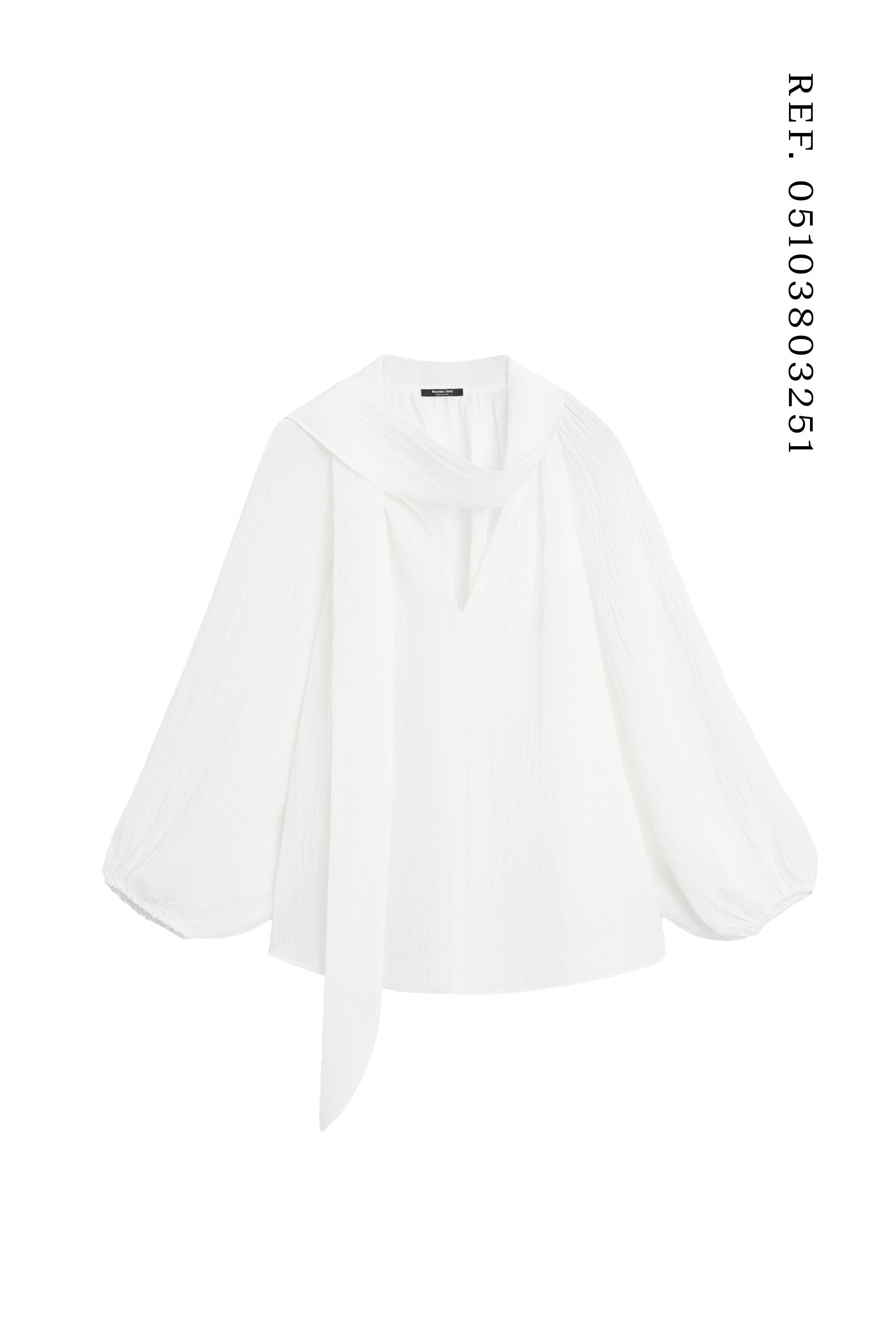 Flowing V-neck blouse with tie — WHITE