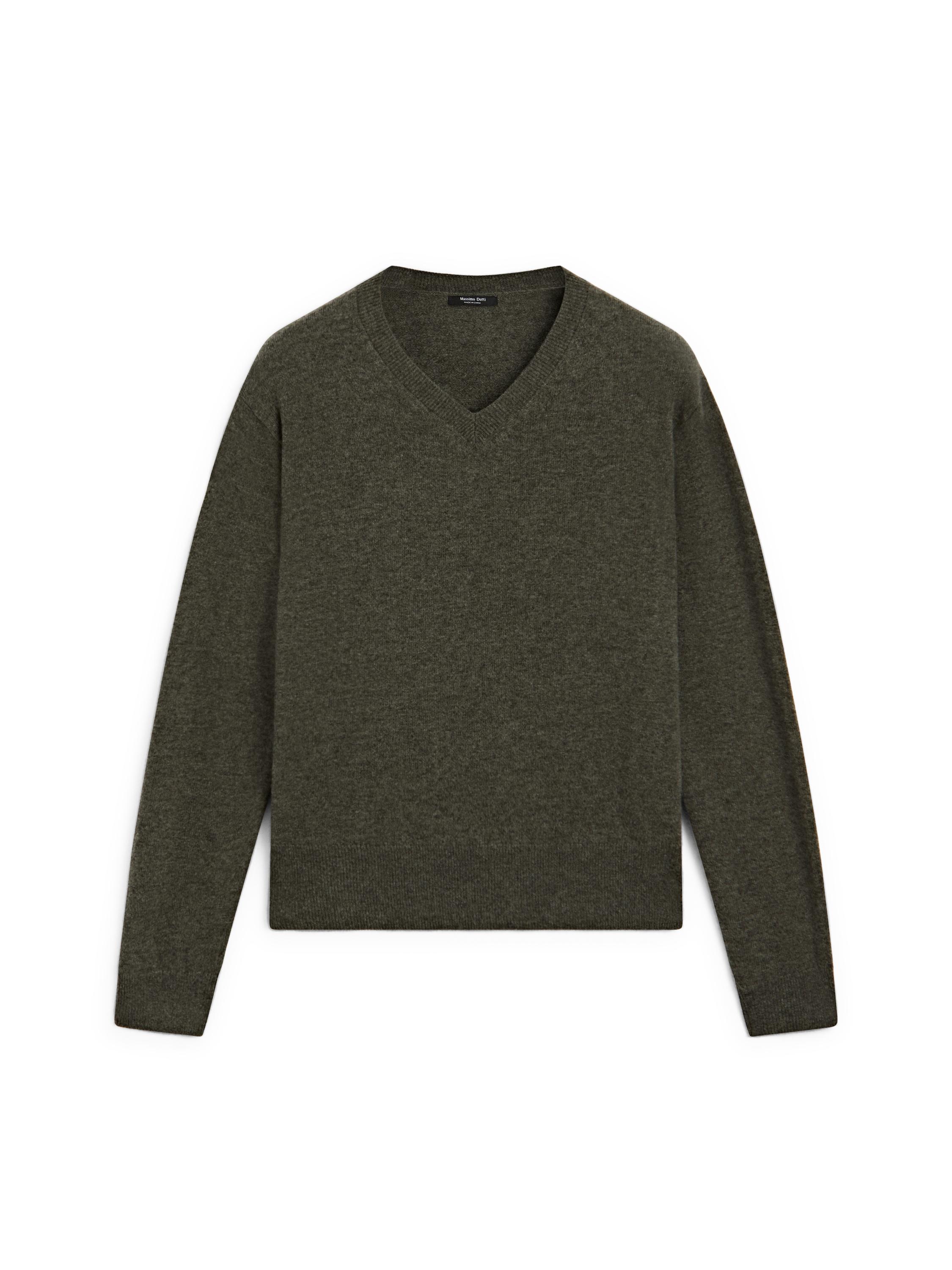 Wool blend knit V-neck sweater — GREEN MARL