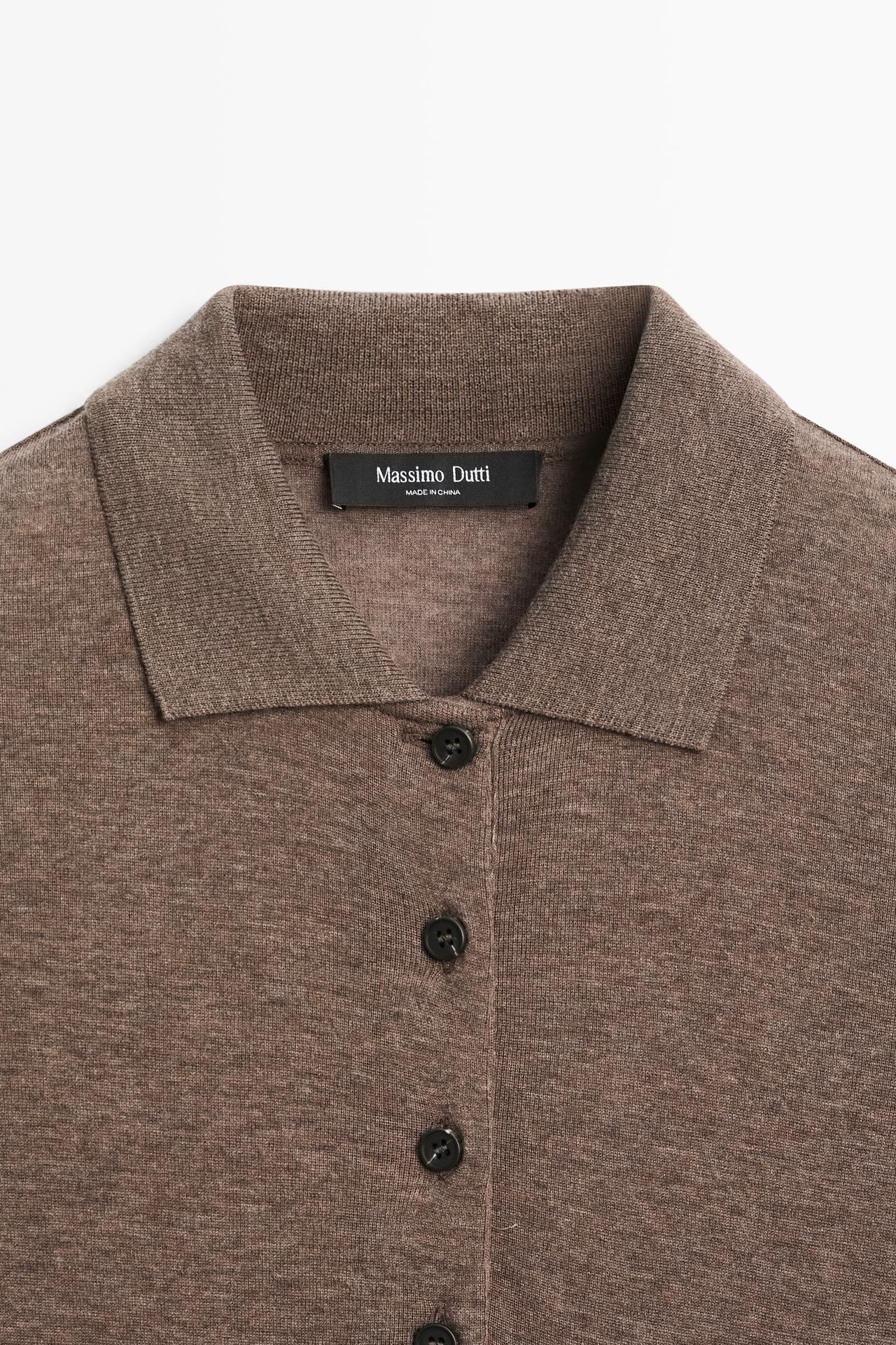 Long sleeve wool polo shirt — MINK