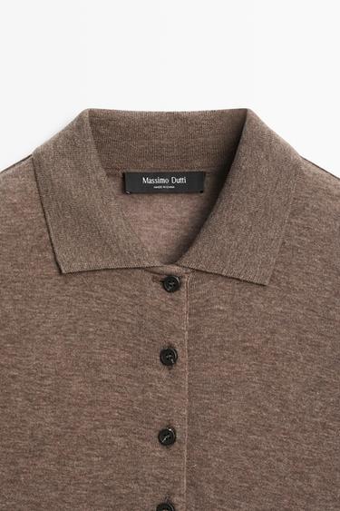 Long sleeve wool polo shirt — MINK 4