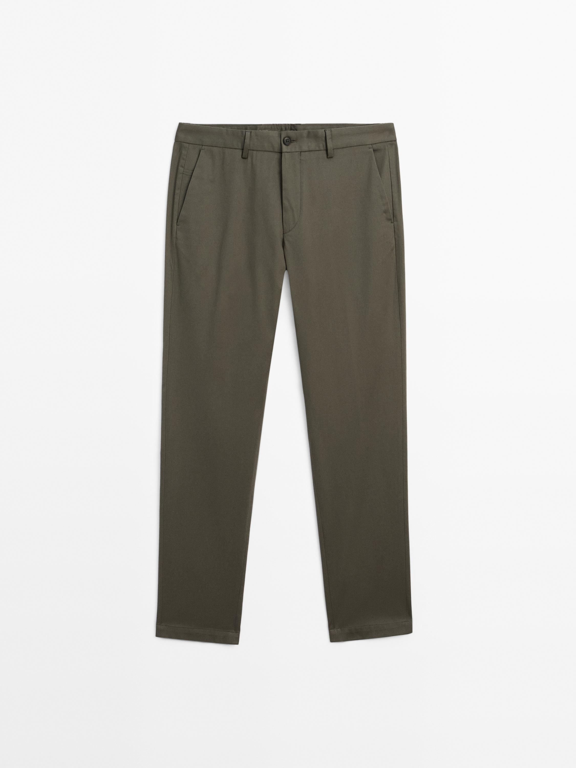 Cotton blend slim fit trousers