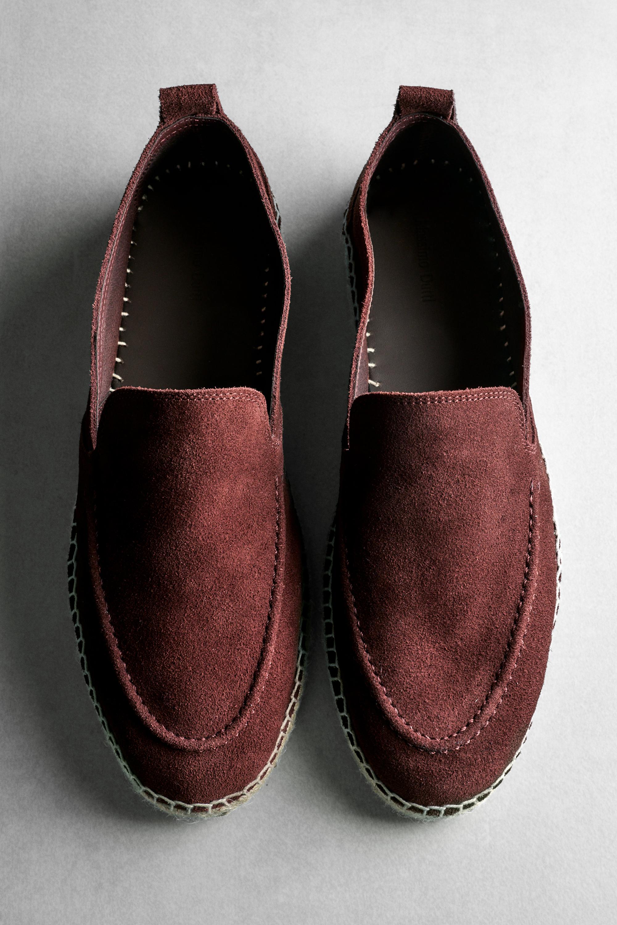 Leather espadrilles with moc toe — BURGUNDY
