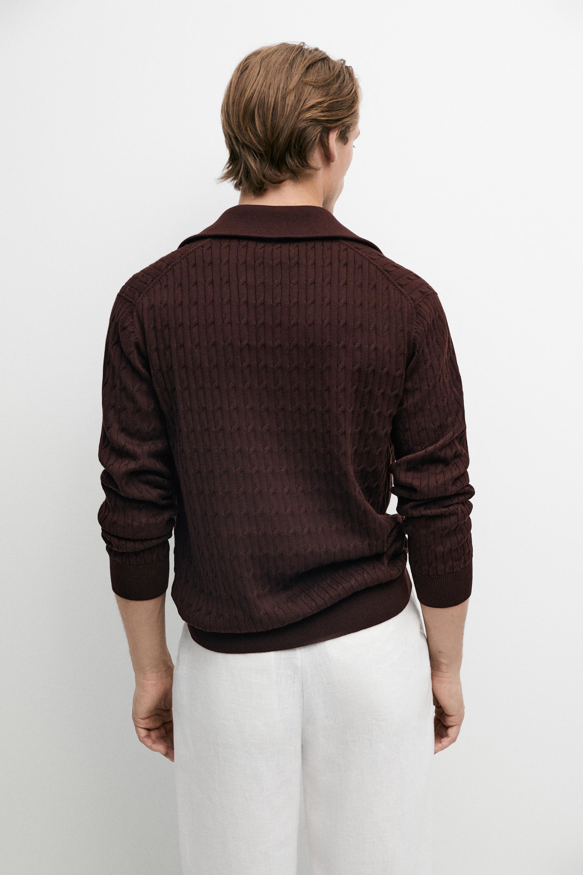 Mock neck knit zip sweater — BURGUNDY
