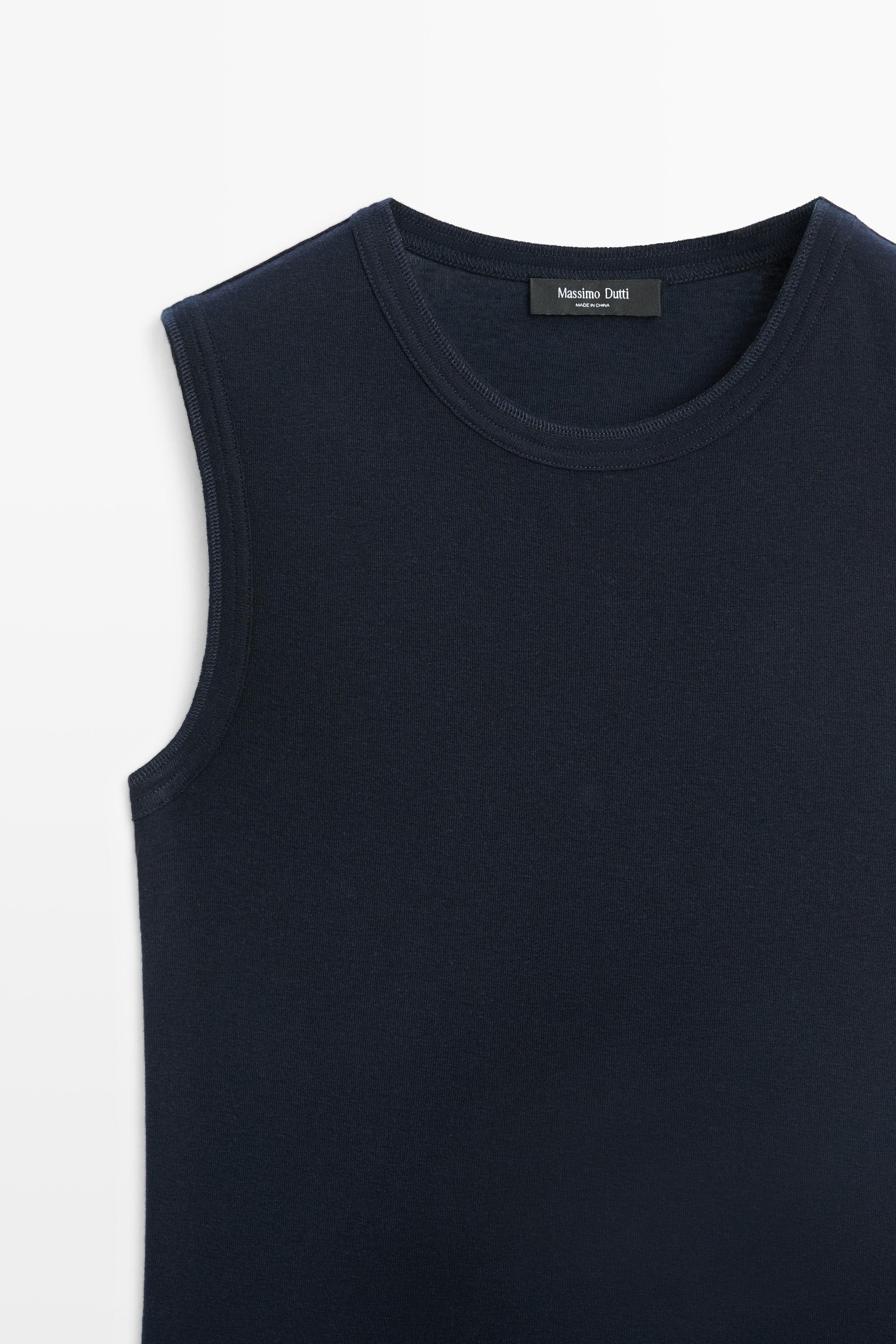 Wool blend double-layer T-shirt — NAVY BLUE