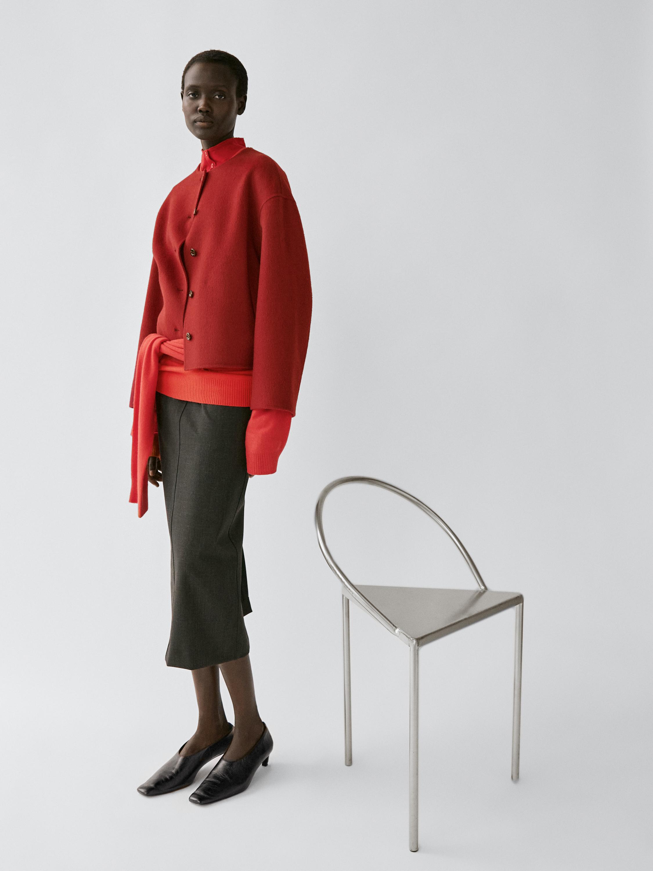 Wool blend jacket with seams — RED