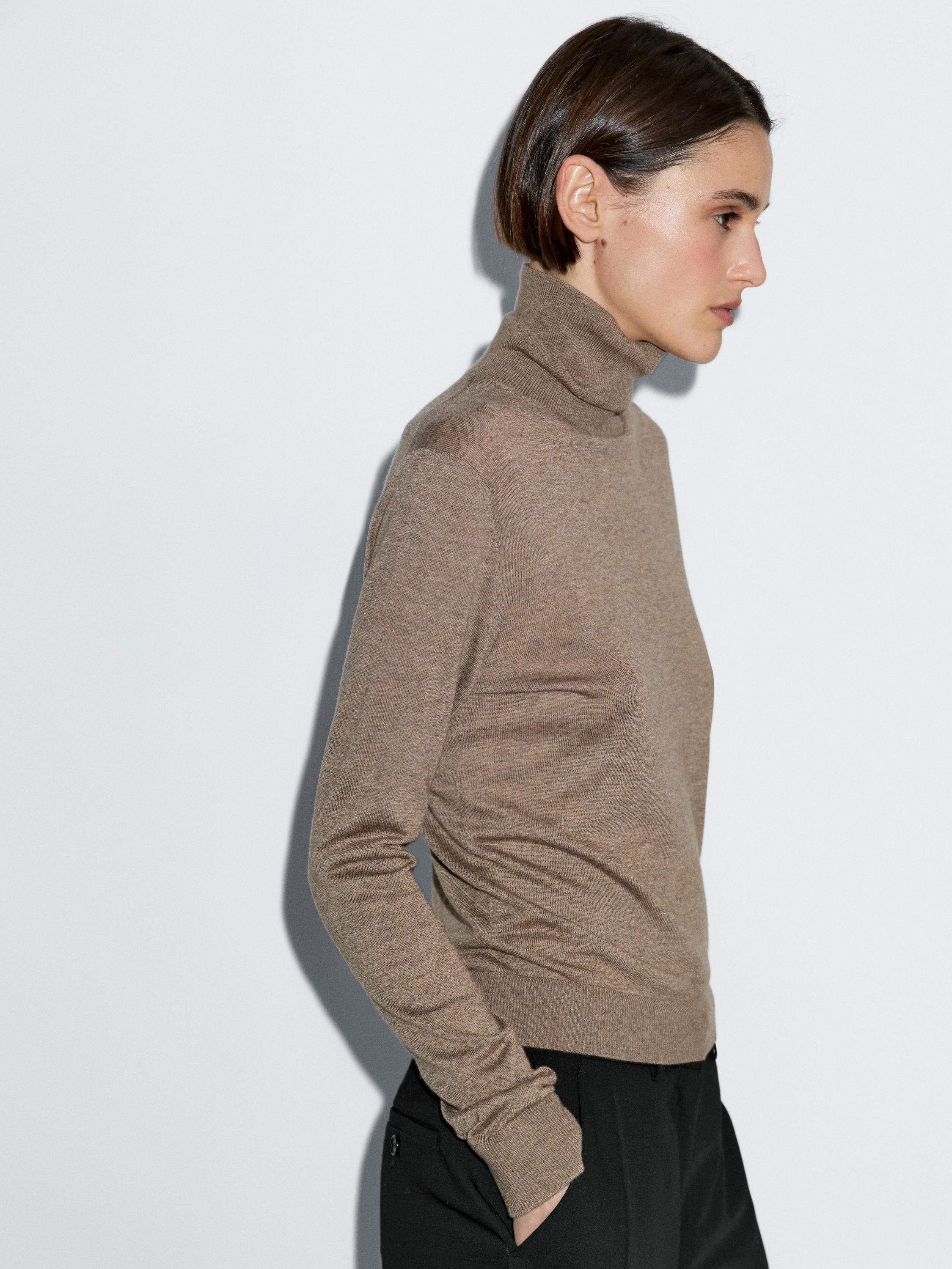 Wool blend high neck knit sweater