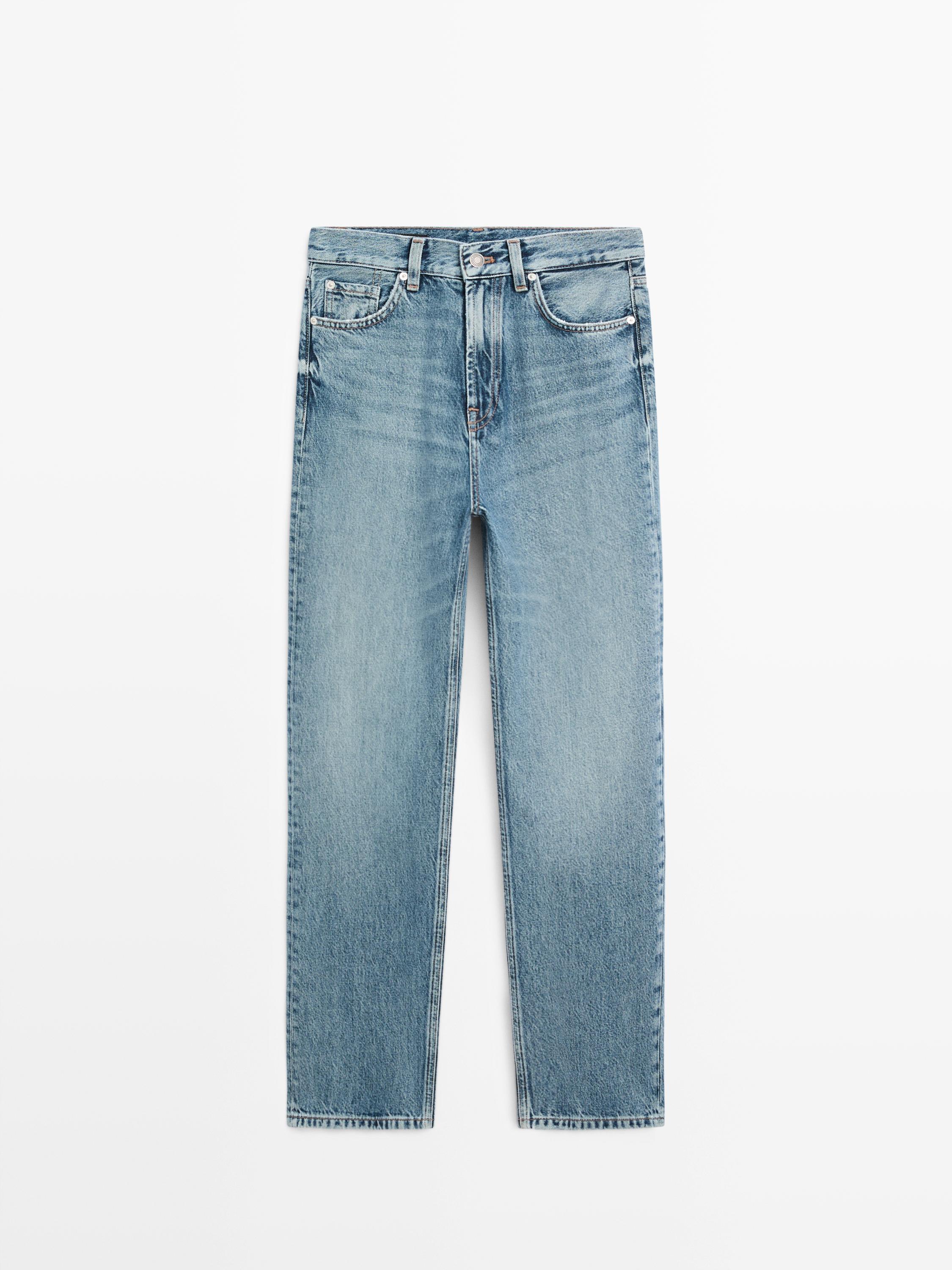 Straight-leg high-waist jeans — Light Blue