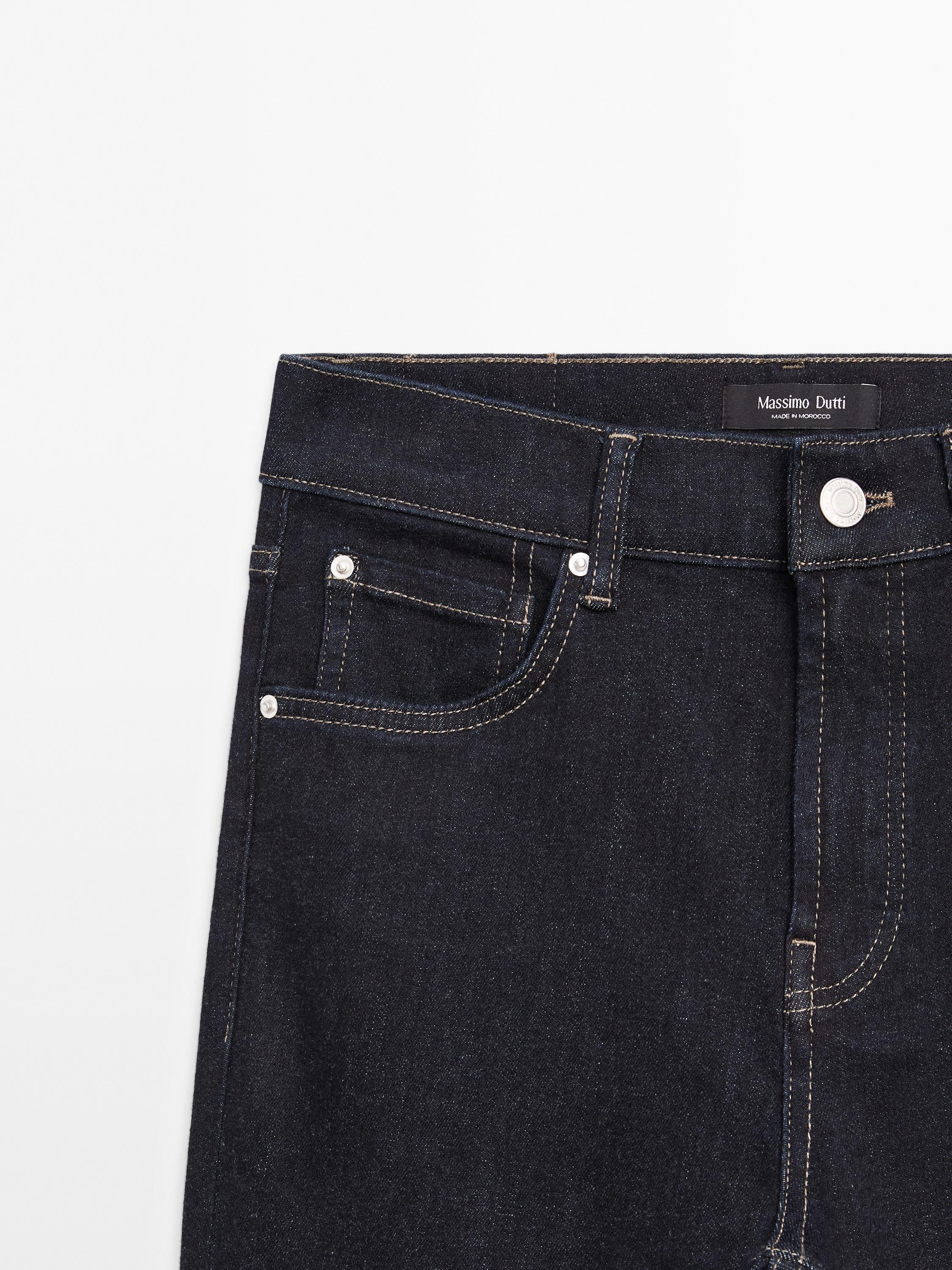 High waist bell bottom skinny jeans — DARK BLUE