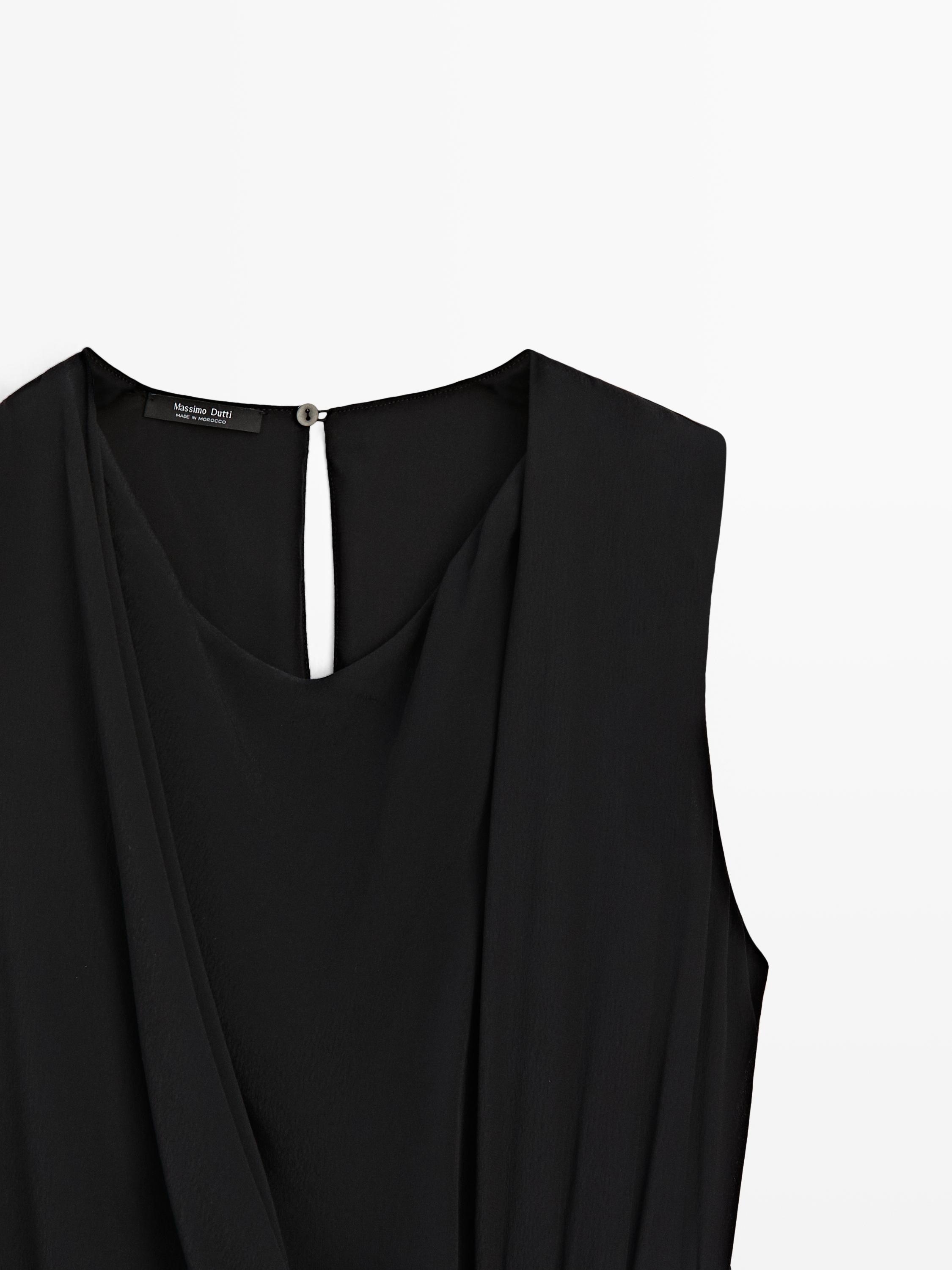 Flowing semi-sheer jumpsuit dress — BLACK