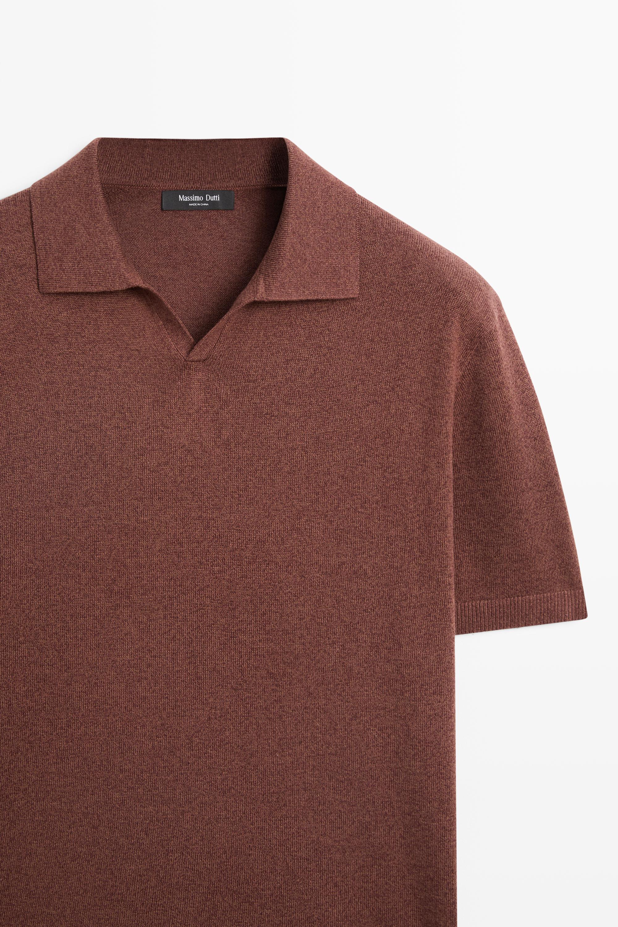 Linen blend knit polo sweater — TERRA COTA