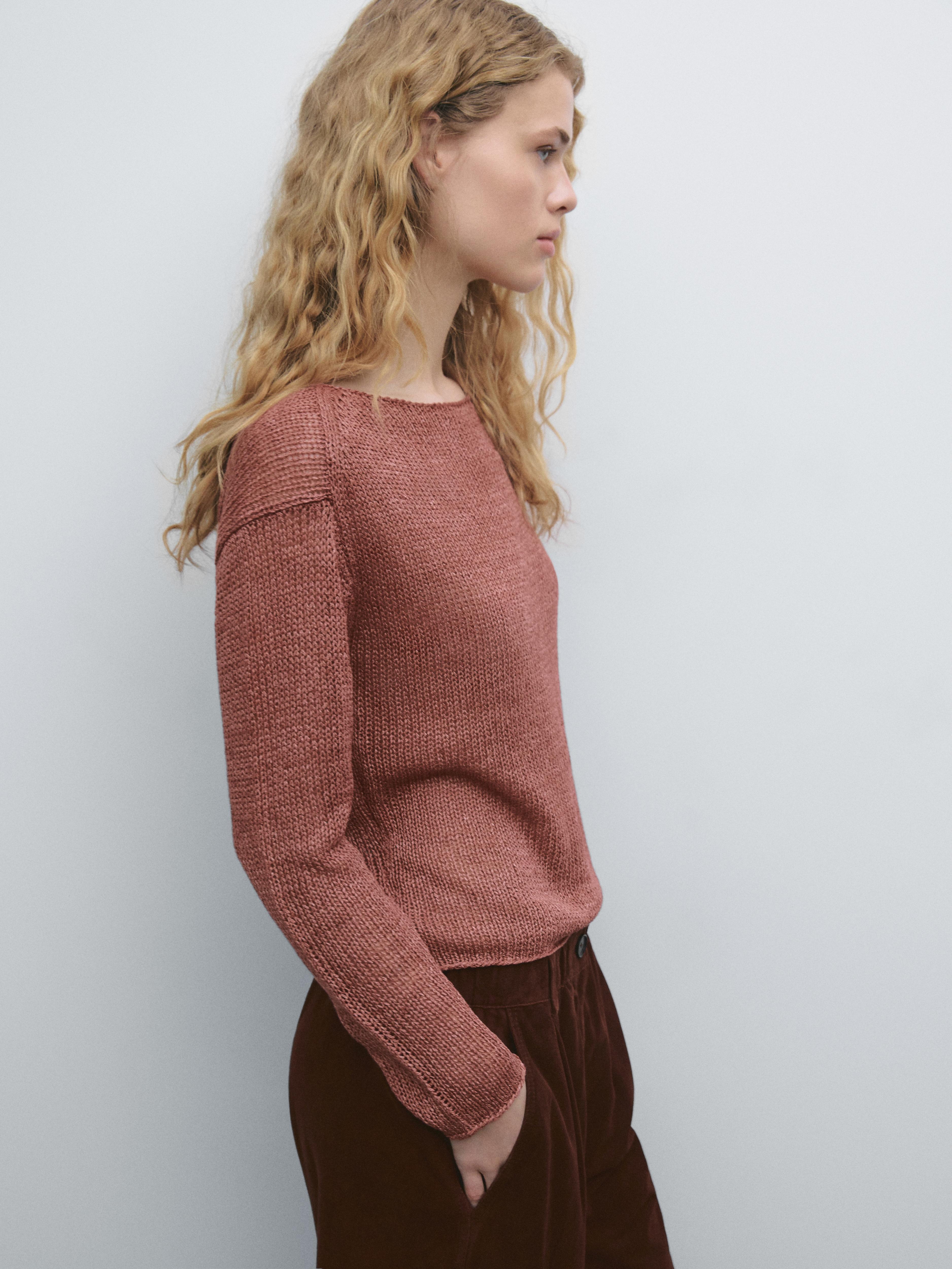 Linen boat neck knit sweater