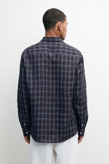 100% linen regular fit check shirt — DARK BLUE 5