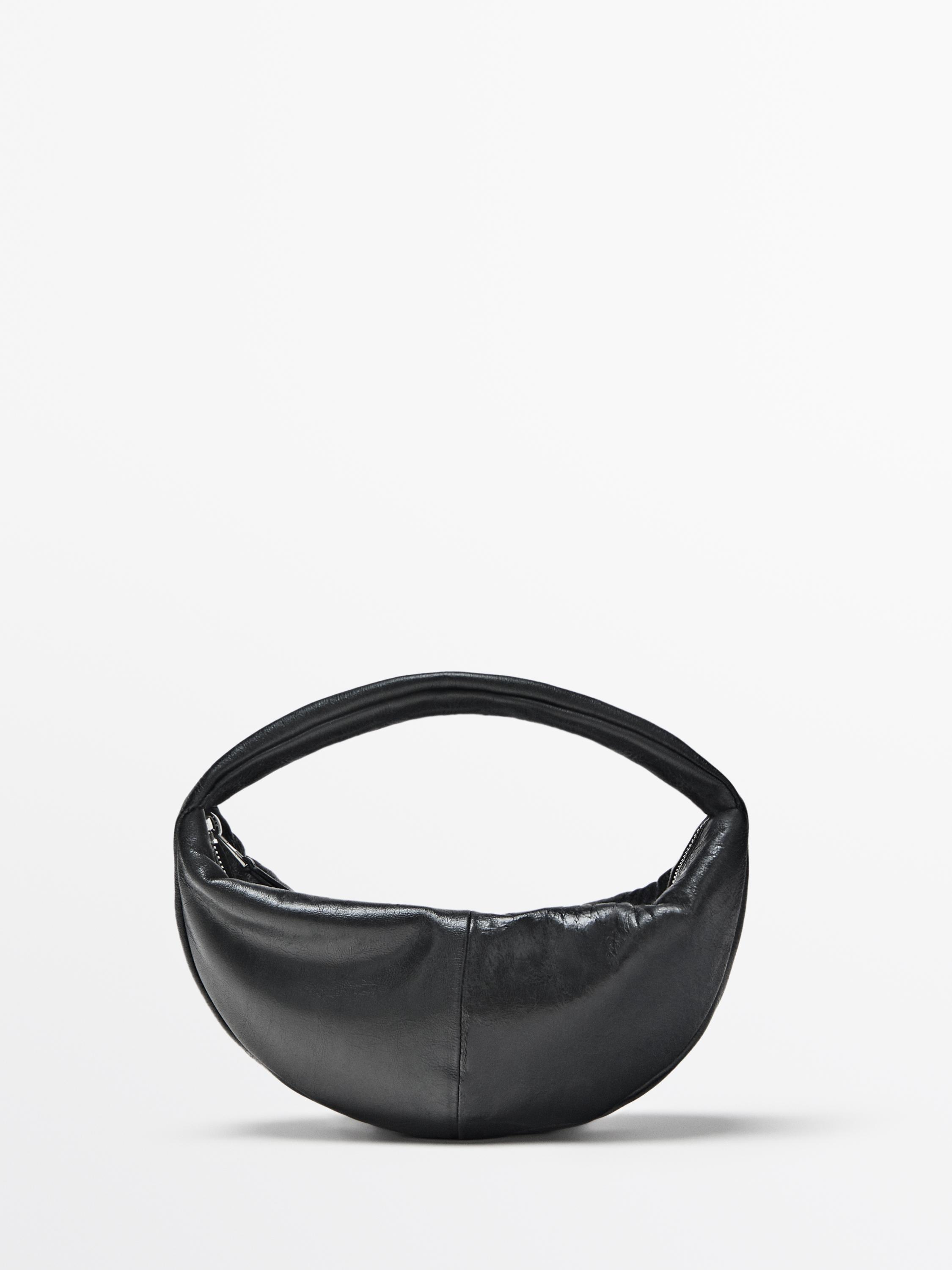 Mini nappa leather half-moon bag — BLACK
