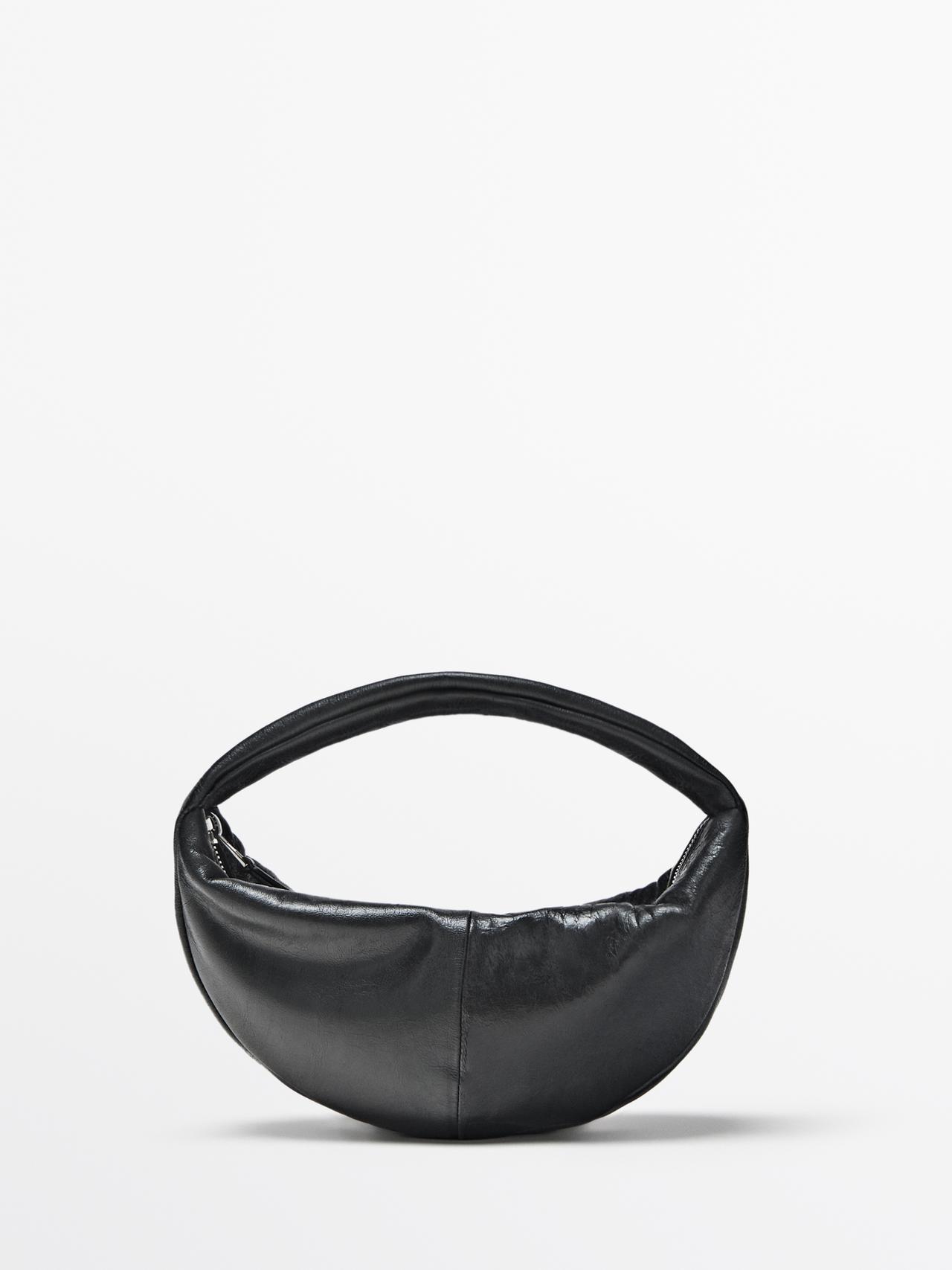 Massimo Dutti - Dame - Lille Håndtaske I Nappaskind Med Halvmåneform - Sort - 01
