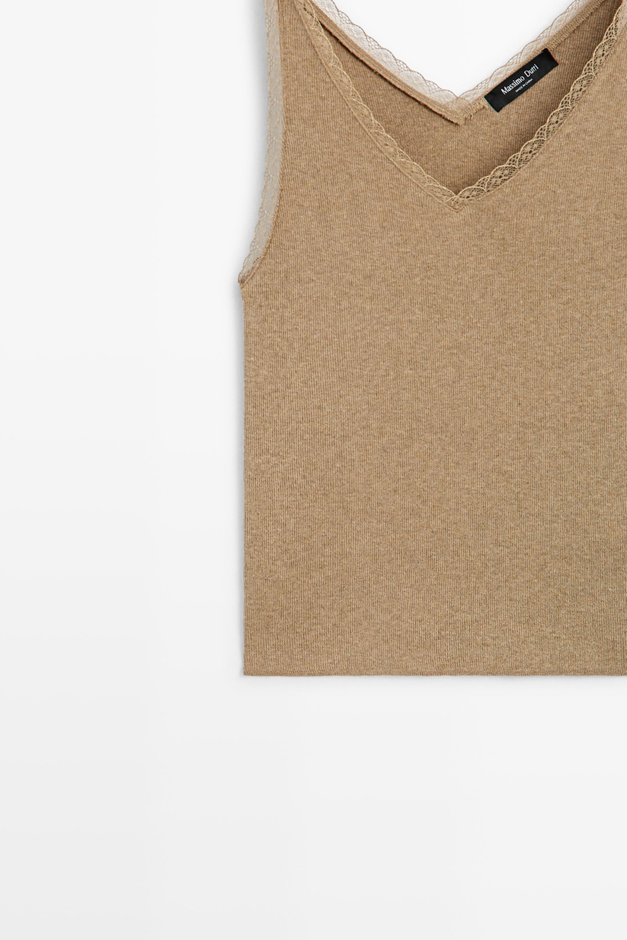 100% cotton lace detail camisole — OCHRE