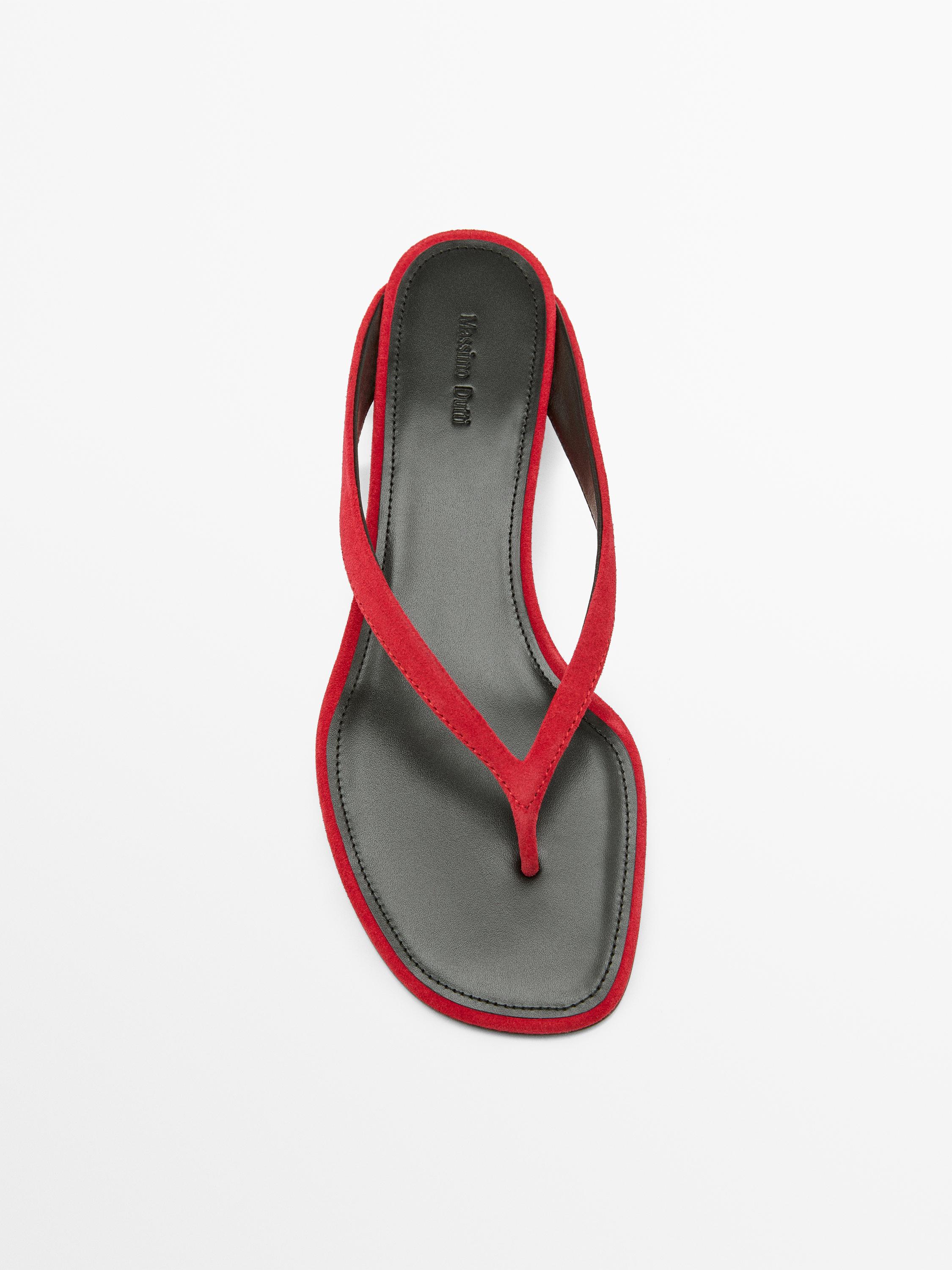 Mid-heel sandals with toe divider — RED