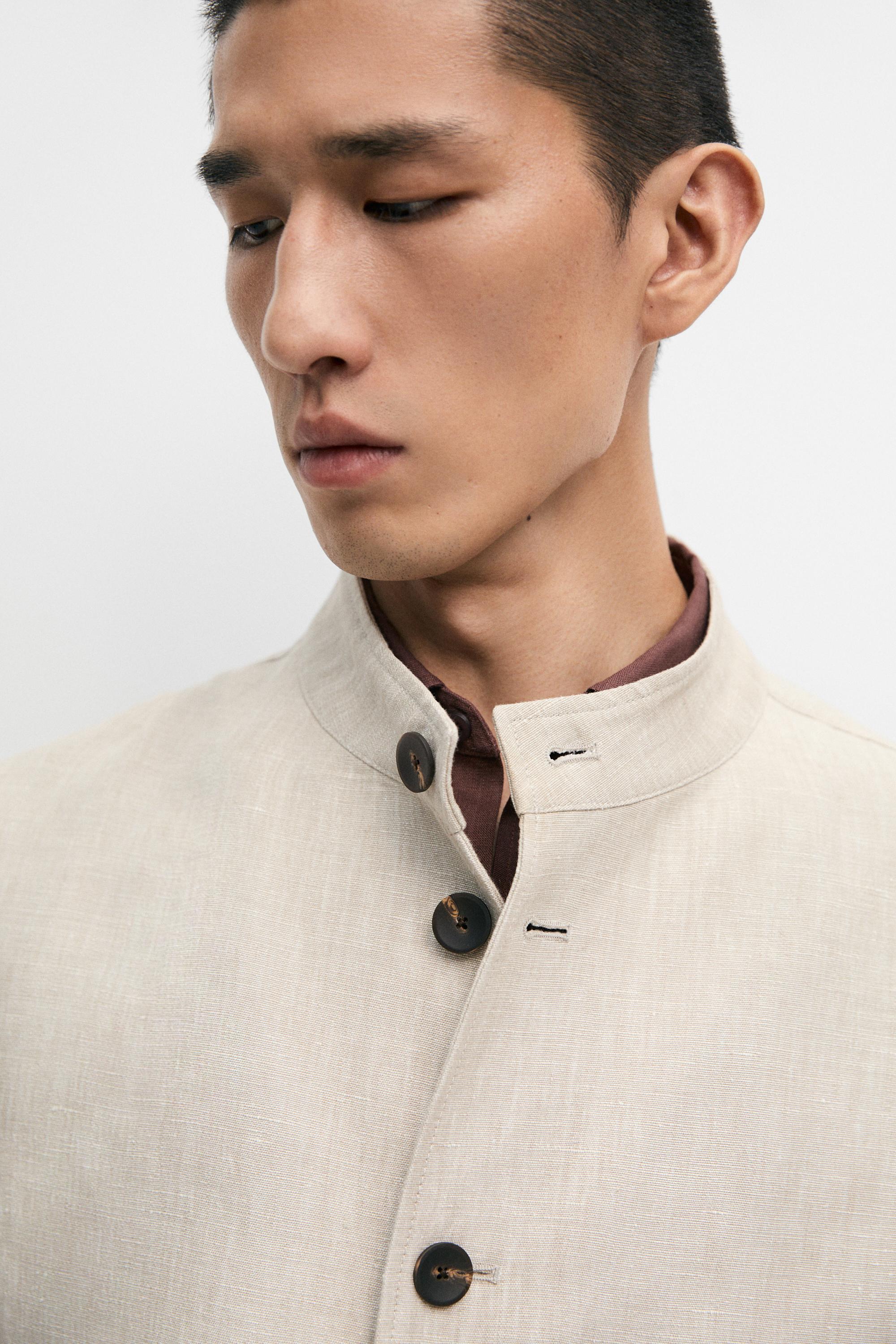 100% linen total look overshirt — BEIGE