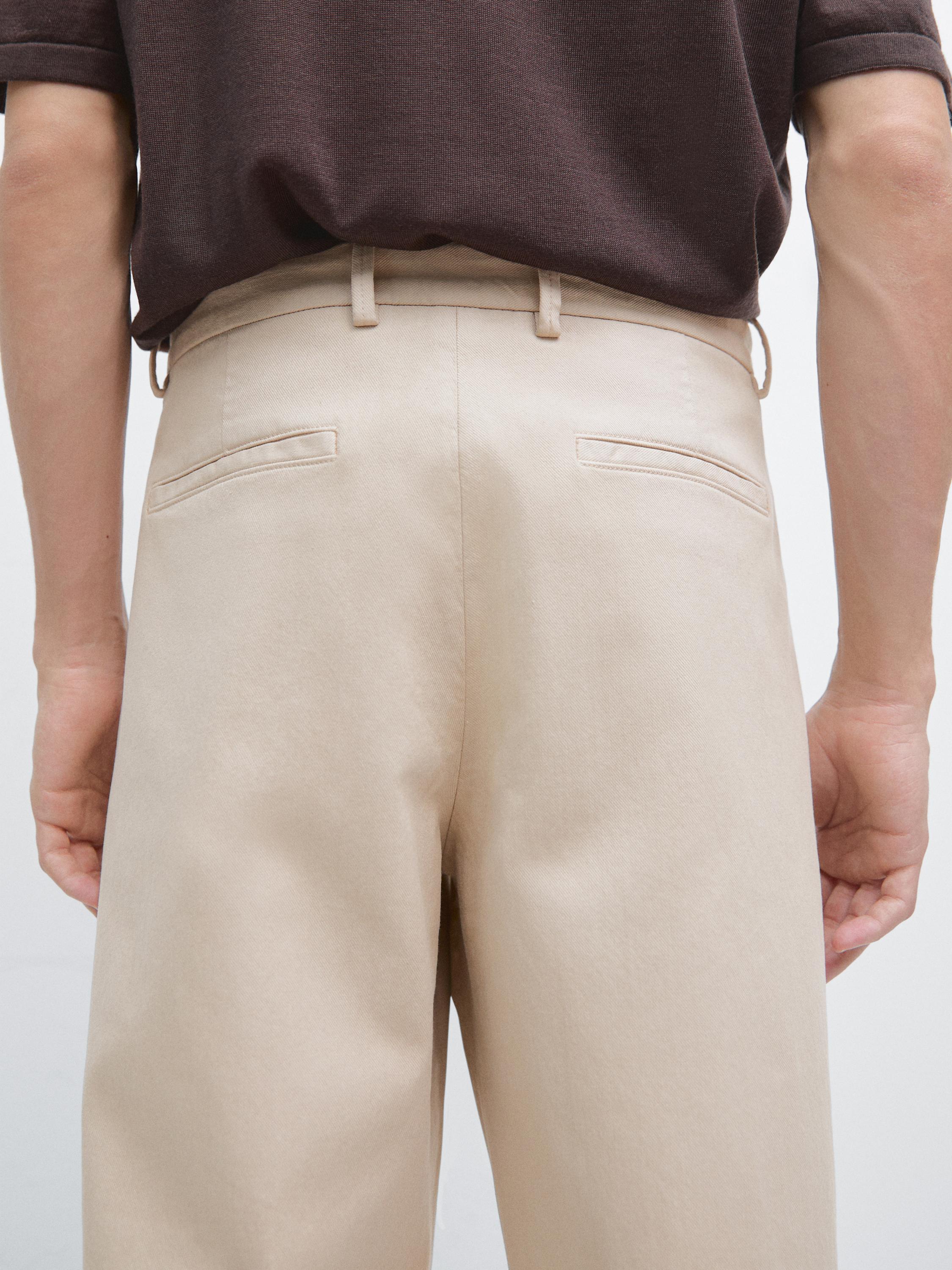 Cotton twill pants with elasticated waistband — BEIGE