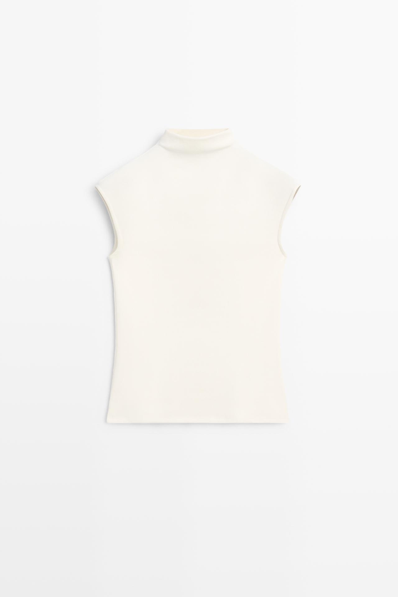 Stretch top with funnel neck — Off white