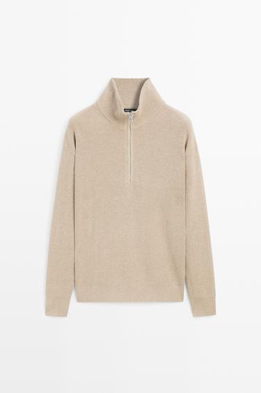 100% cotton mock neck knit sweater — BEIGE 2
