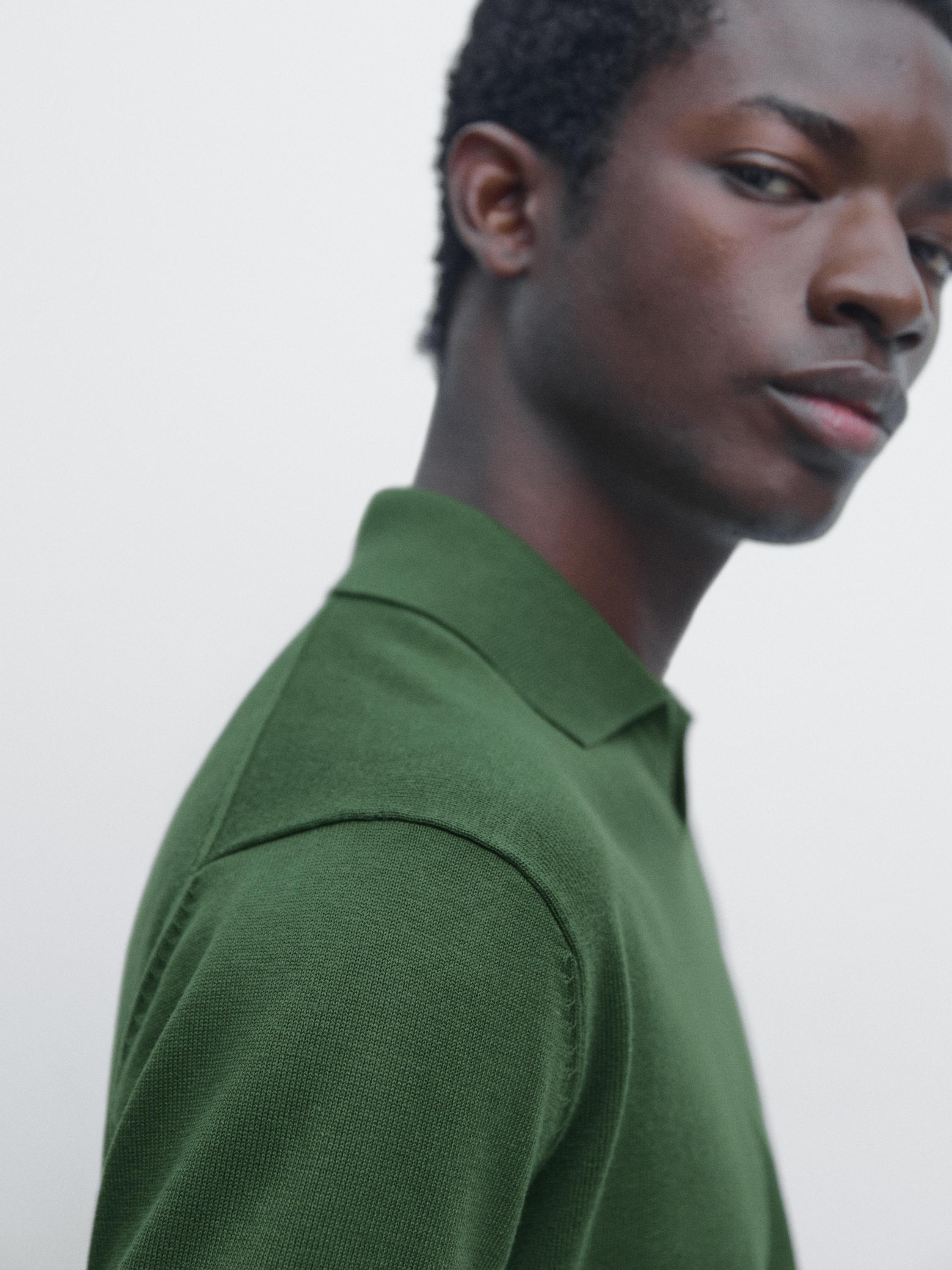 Cotton blend knit polo sweater — DUCK GREEN