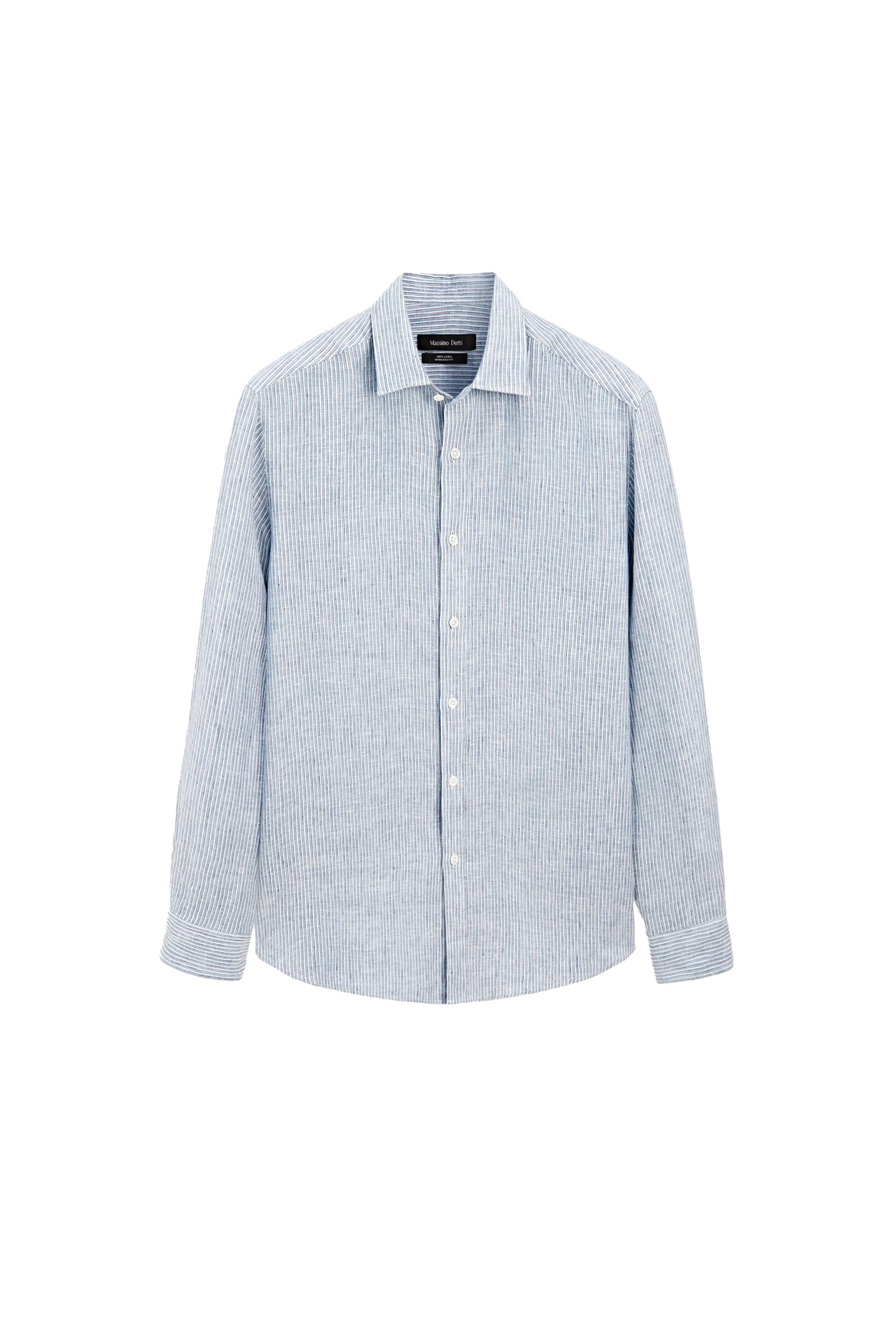 100% linen regular fit striped shirt — BLUE
