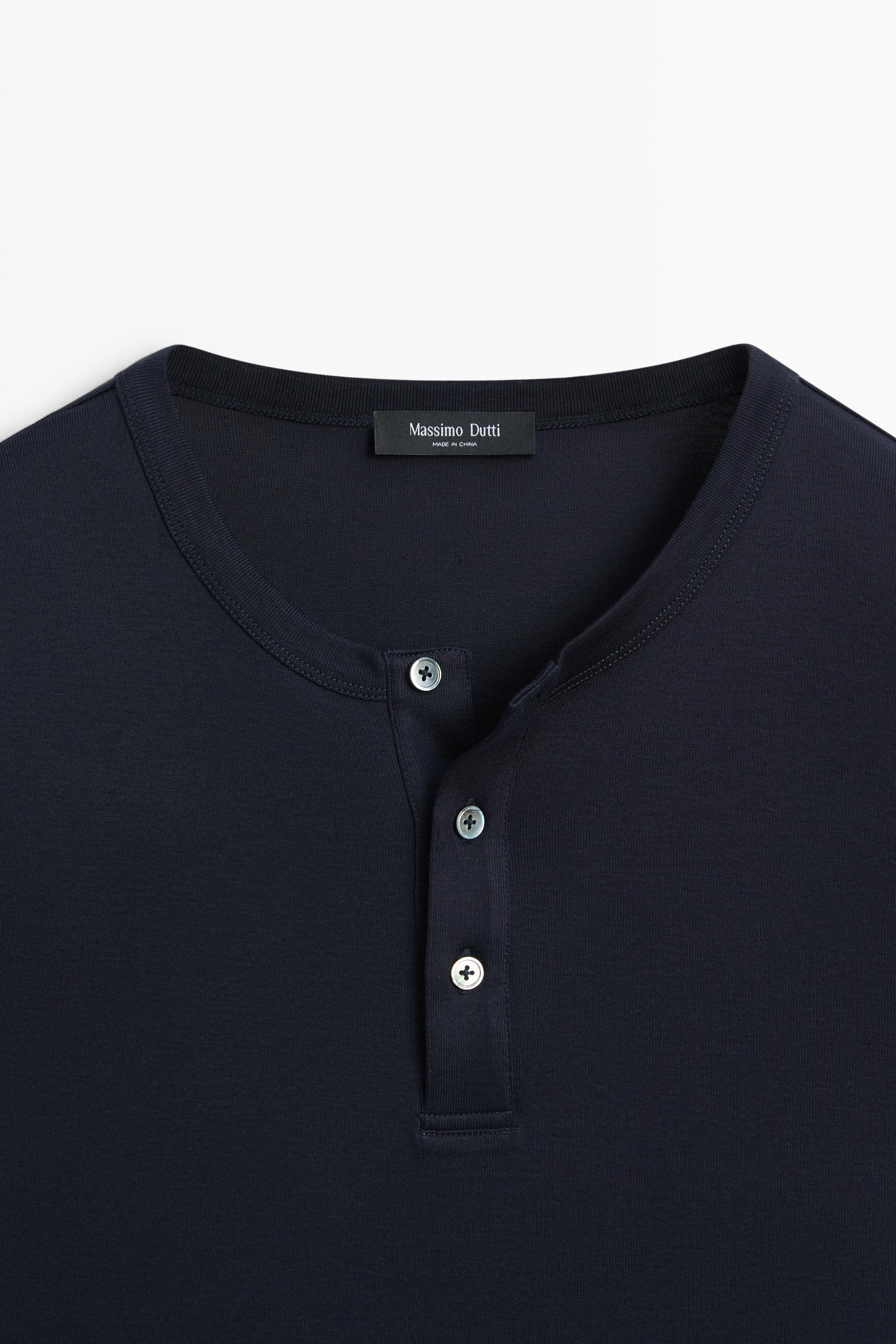 100% cotton long sleeve henley T-shirt — NAVY BLUE