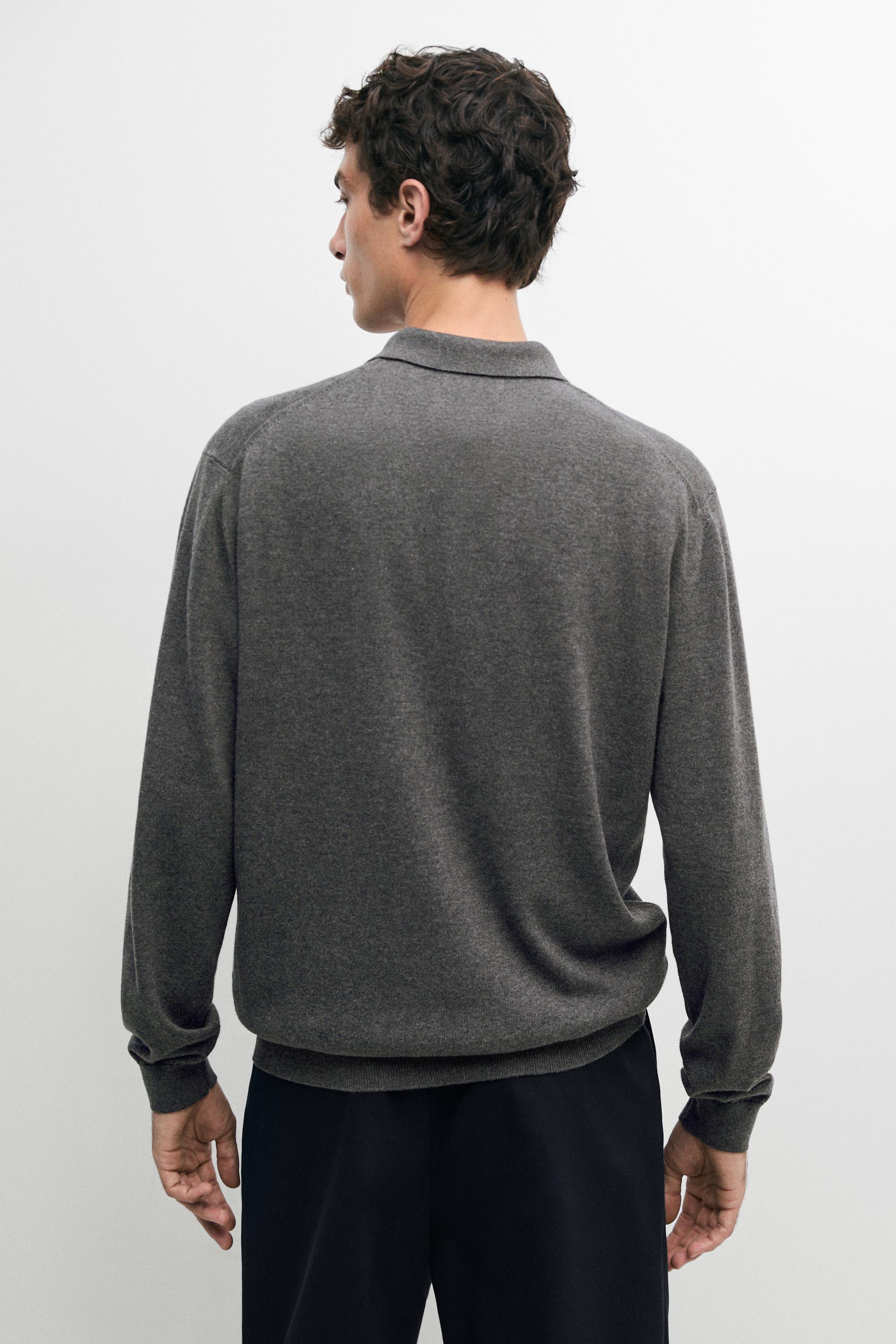 100% cotton knit polo sweater — CHARCOAL