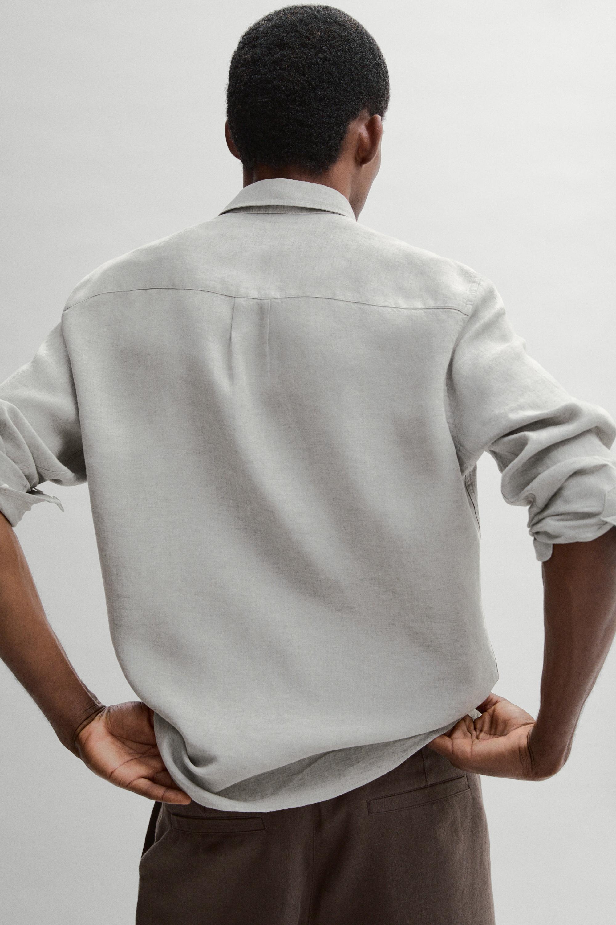 100% linen regular fit shirt with pocket — GREY
