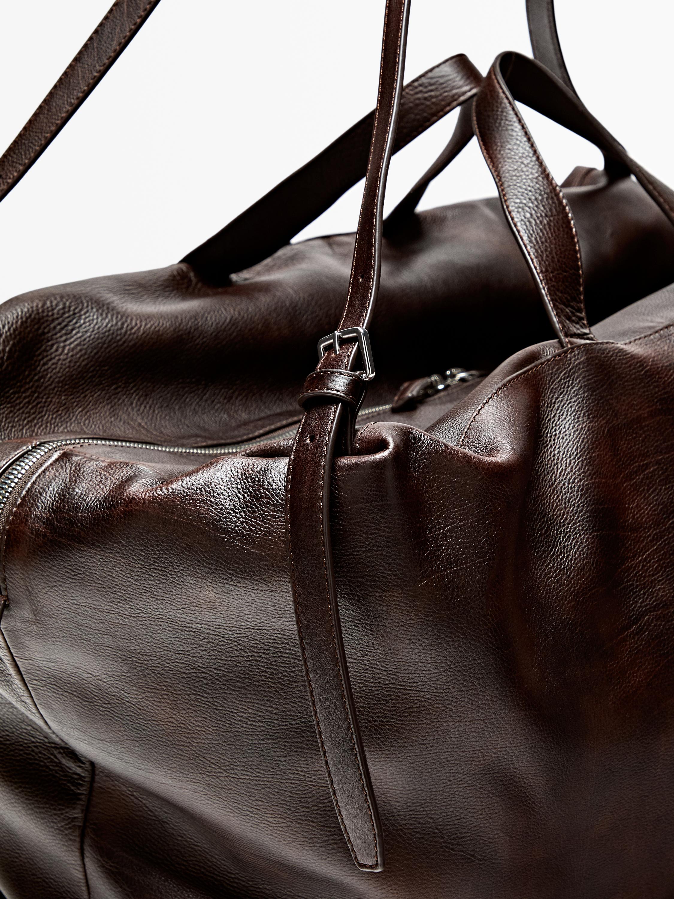 Nappa leather maxi duffle bag — BROWN