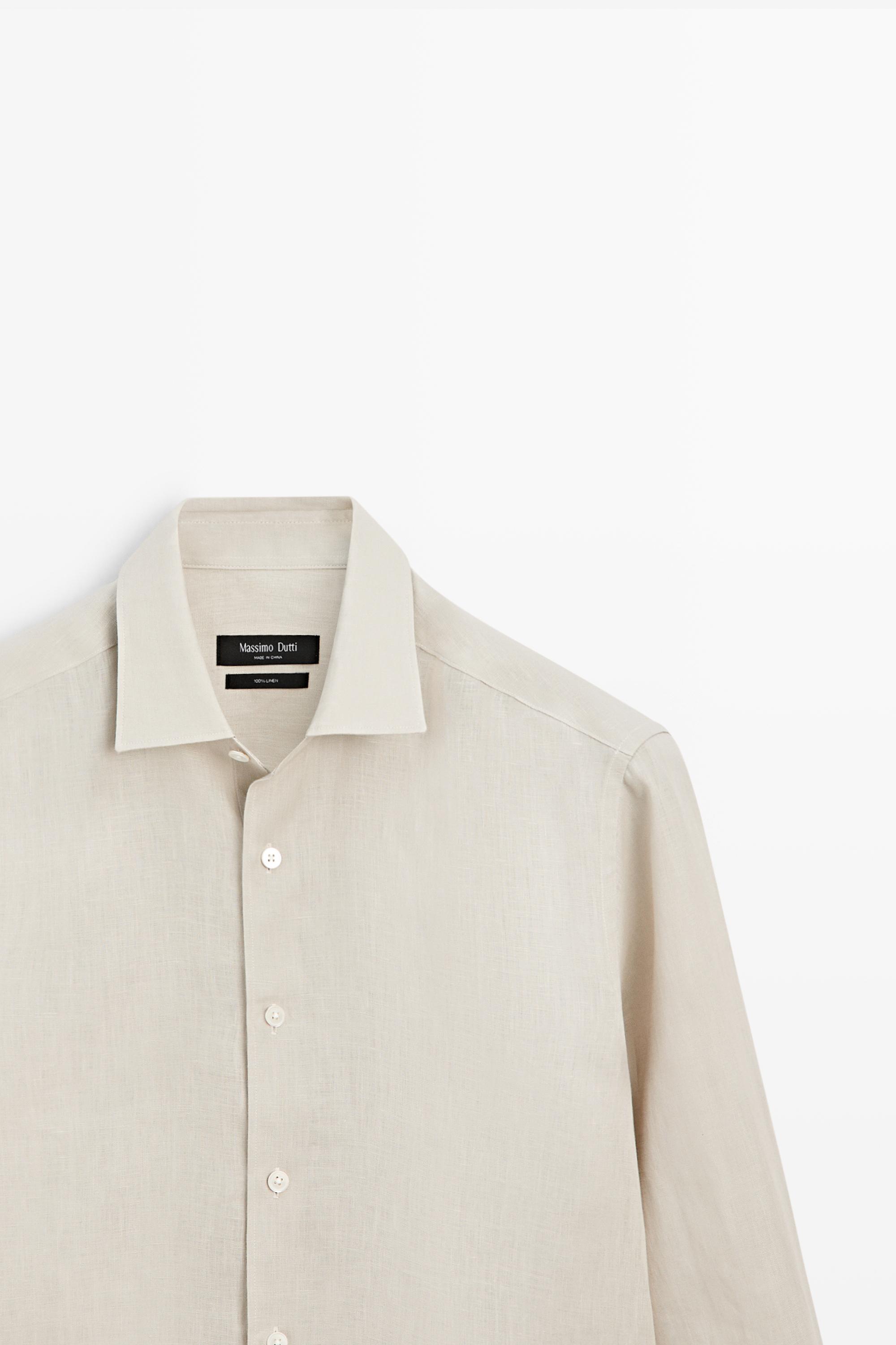 Regular fit 100% extra-fine linen shirt — BEIGE