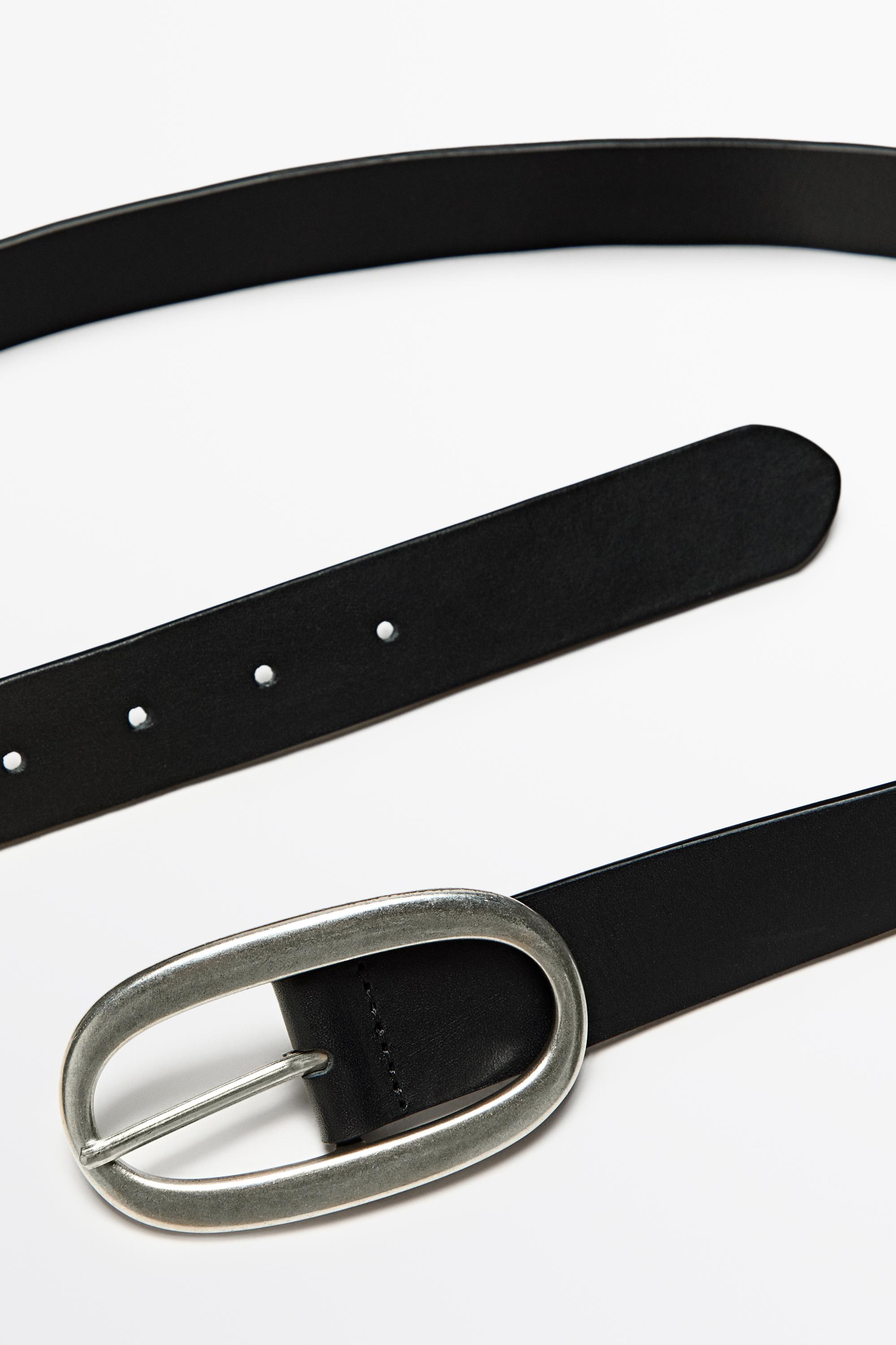 Nappa leather belt with oval buckle