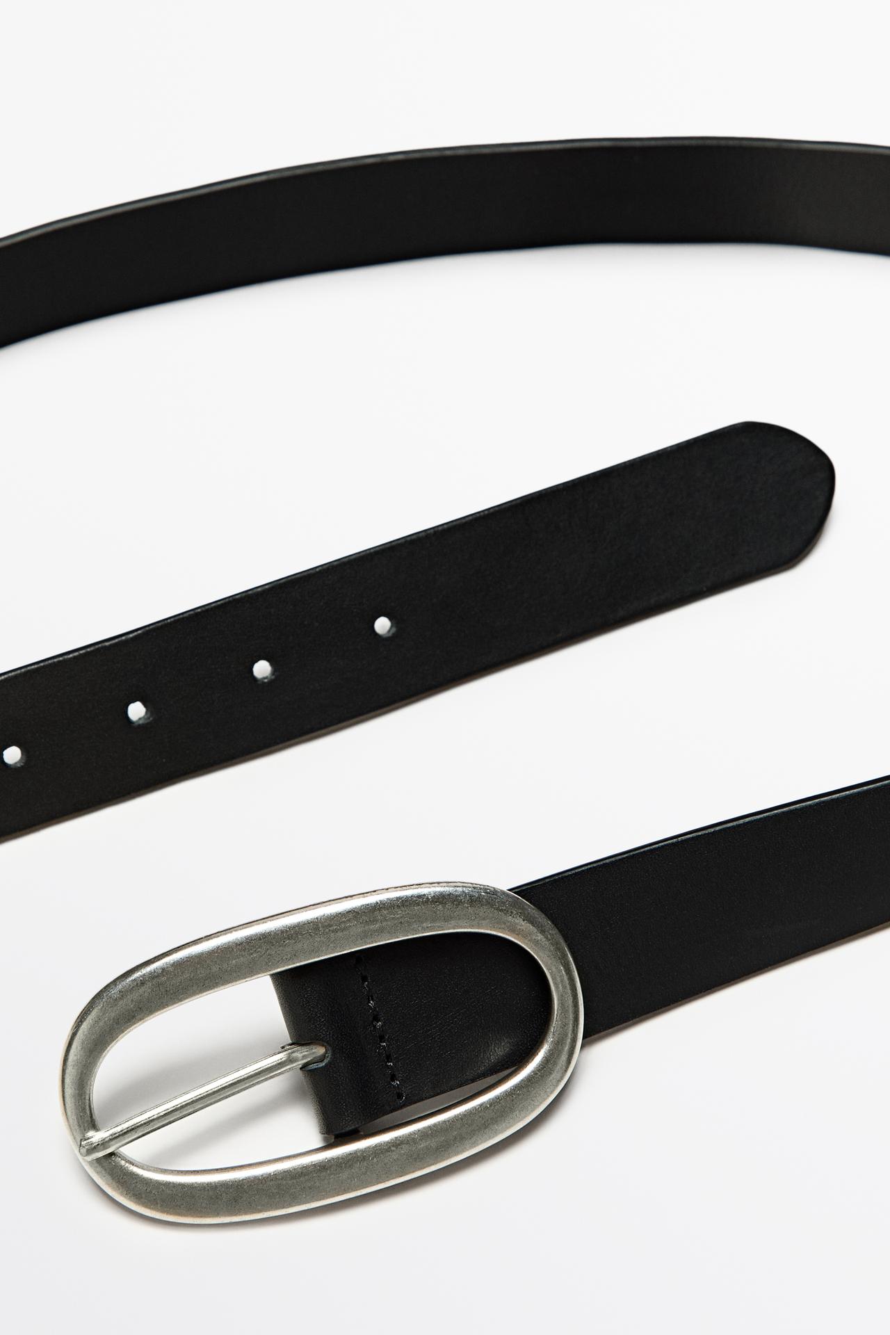 Nappa leather belt with oval buckle — BLACK