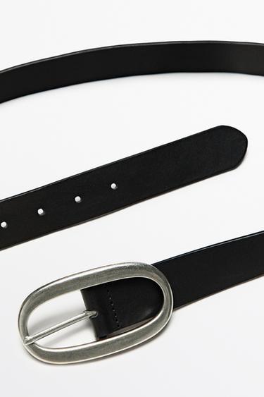 Nappa leather belt with oval buckle — BLACK 3