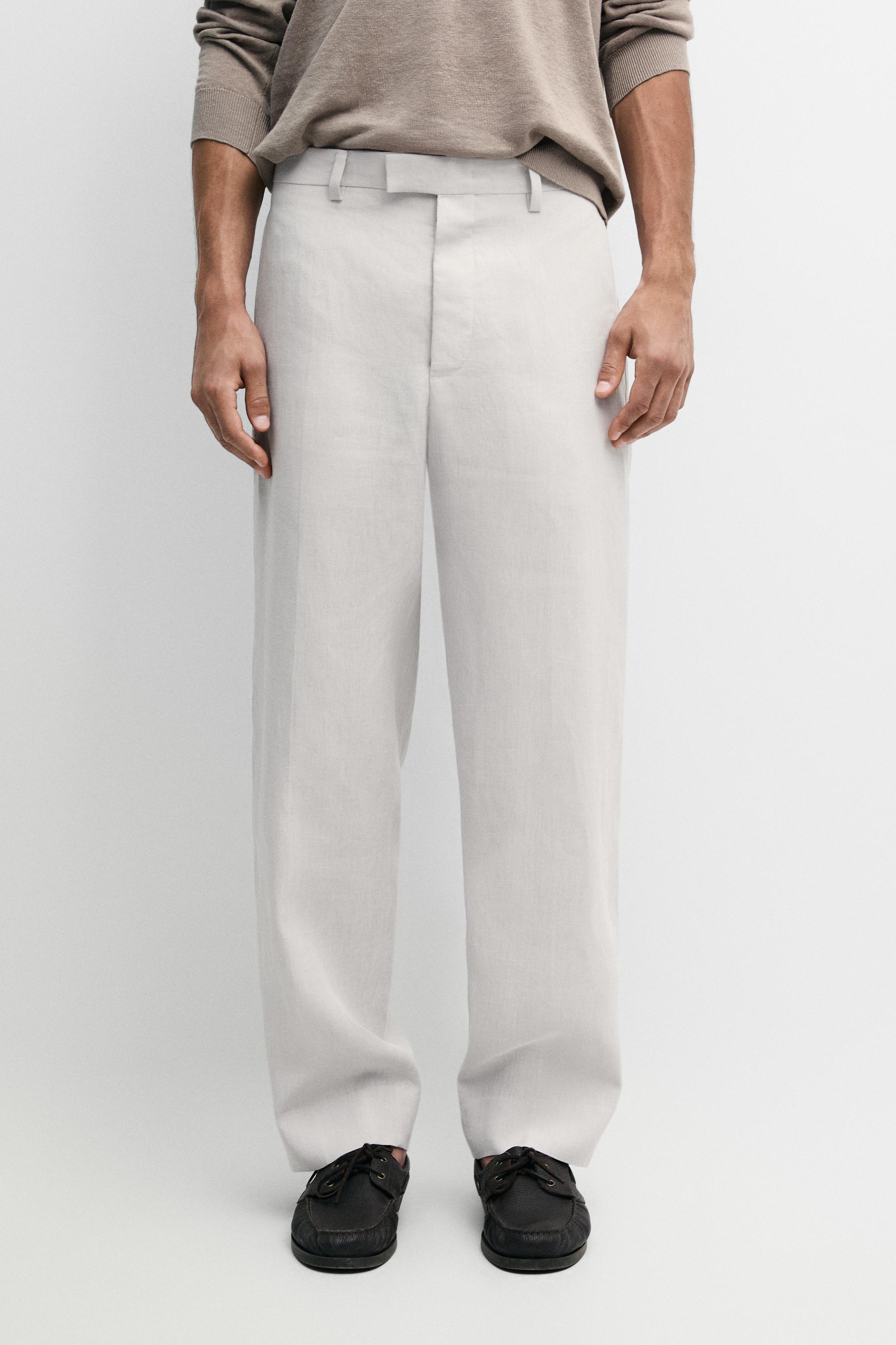 Linen tailored fit barrel trousers