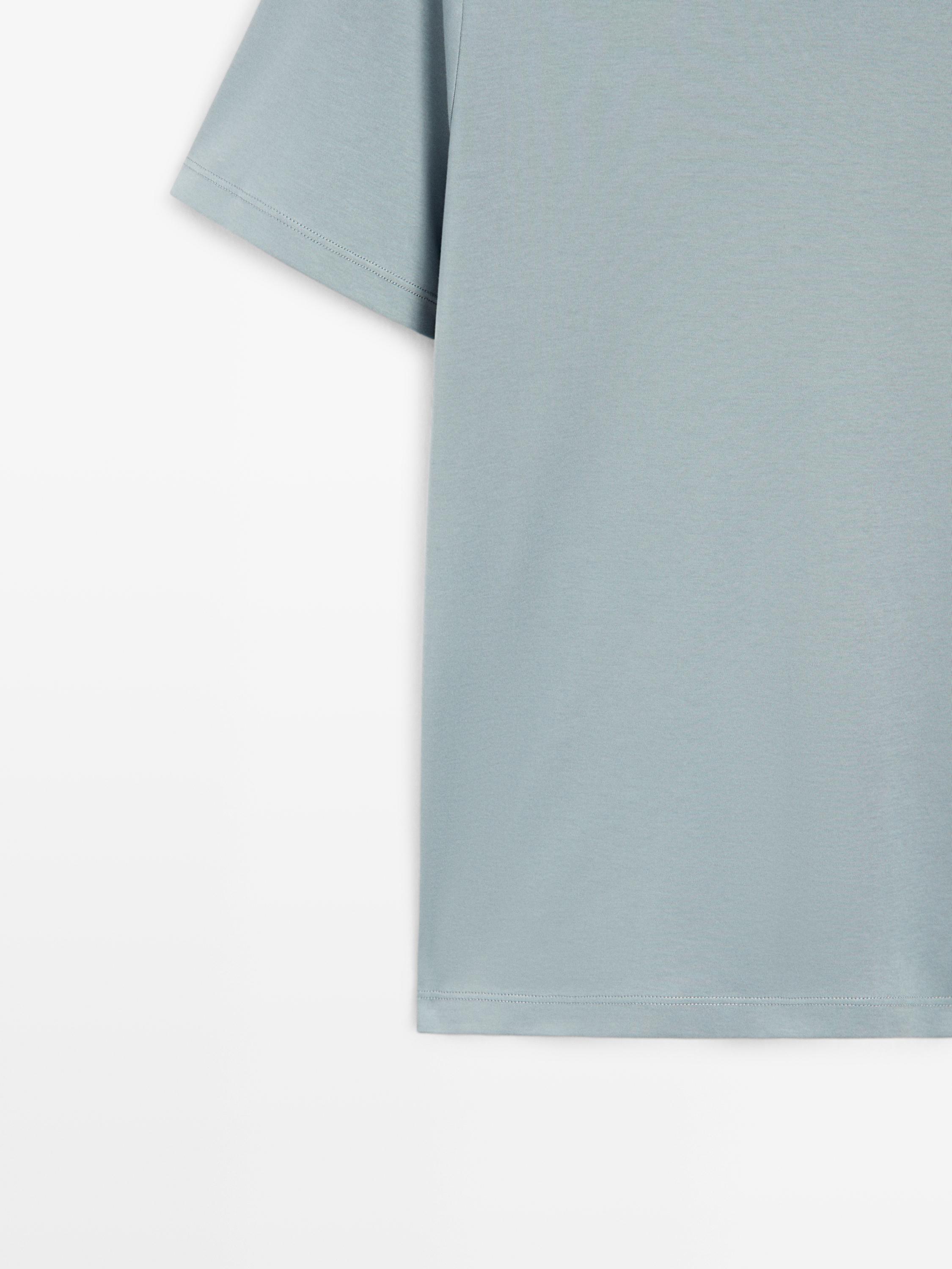 Short sleeve cotton blend T-shirt — GREY BLUE