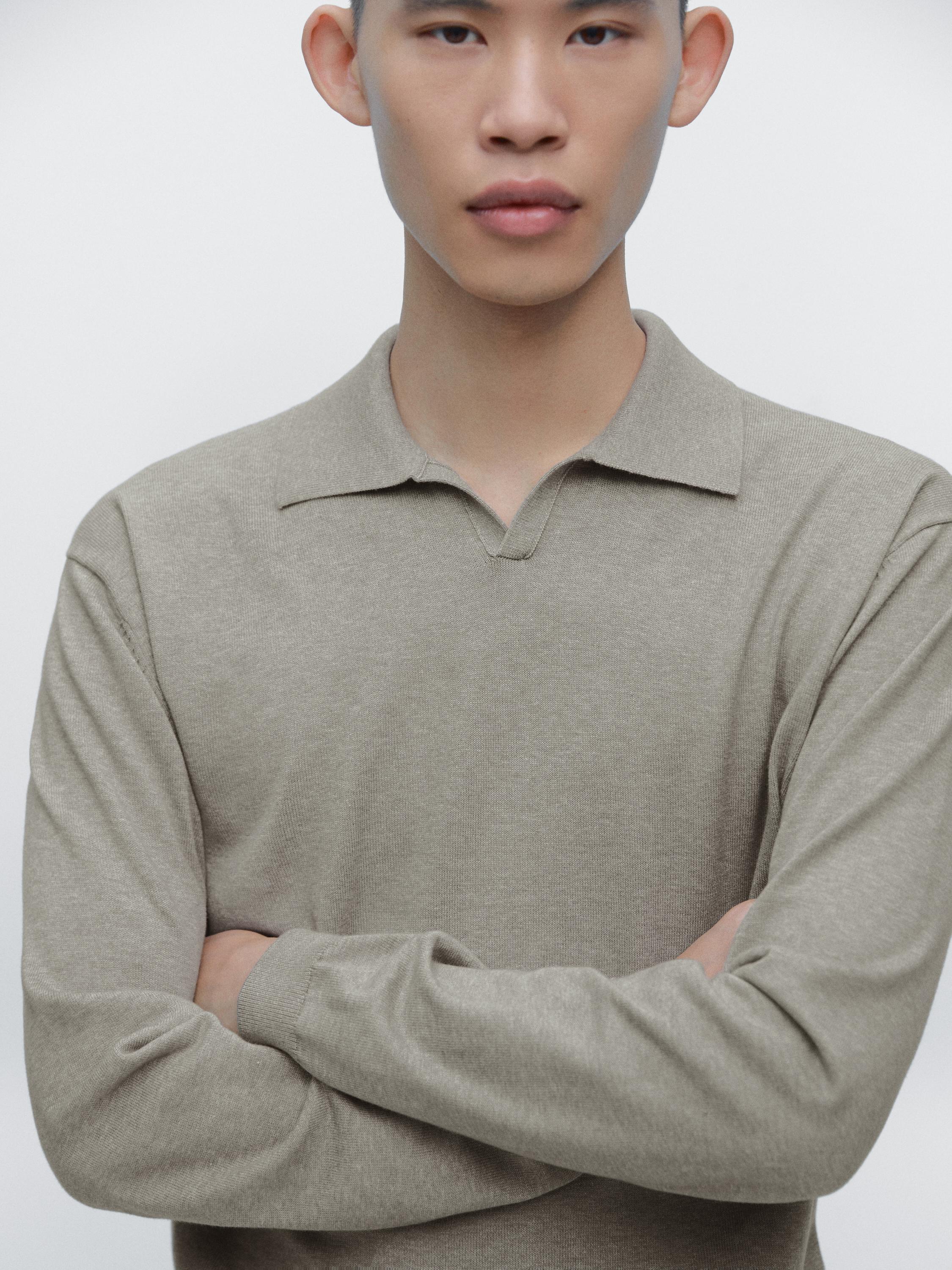Cotton knit polo sweater — Greyish green