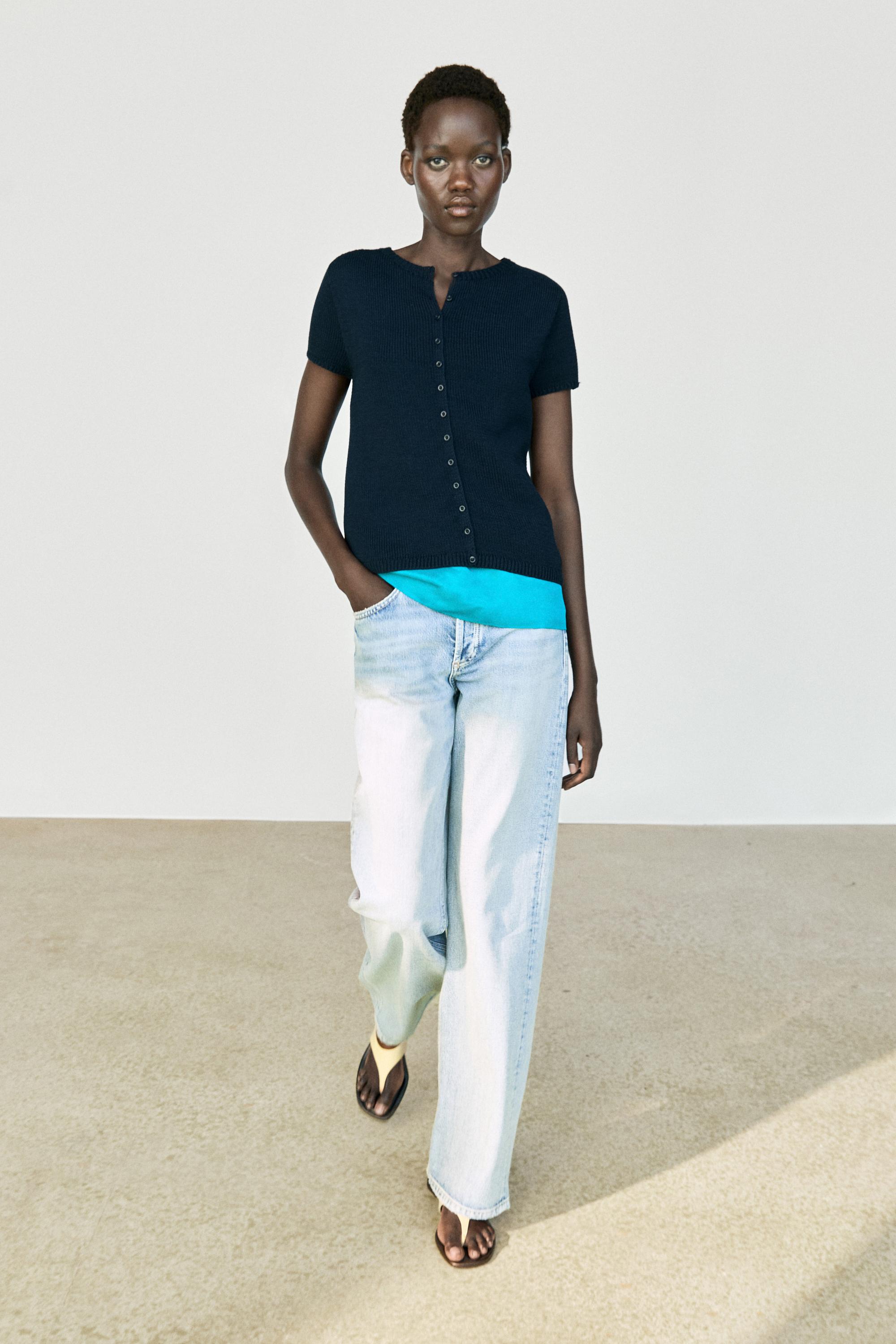 100% linen high-waist barrel fit jeans — Light Blue