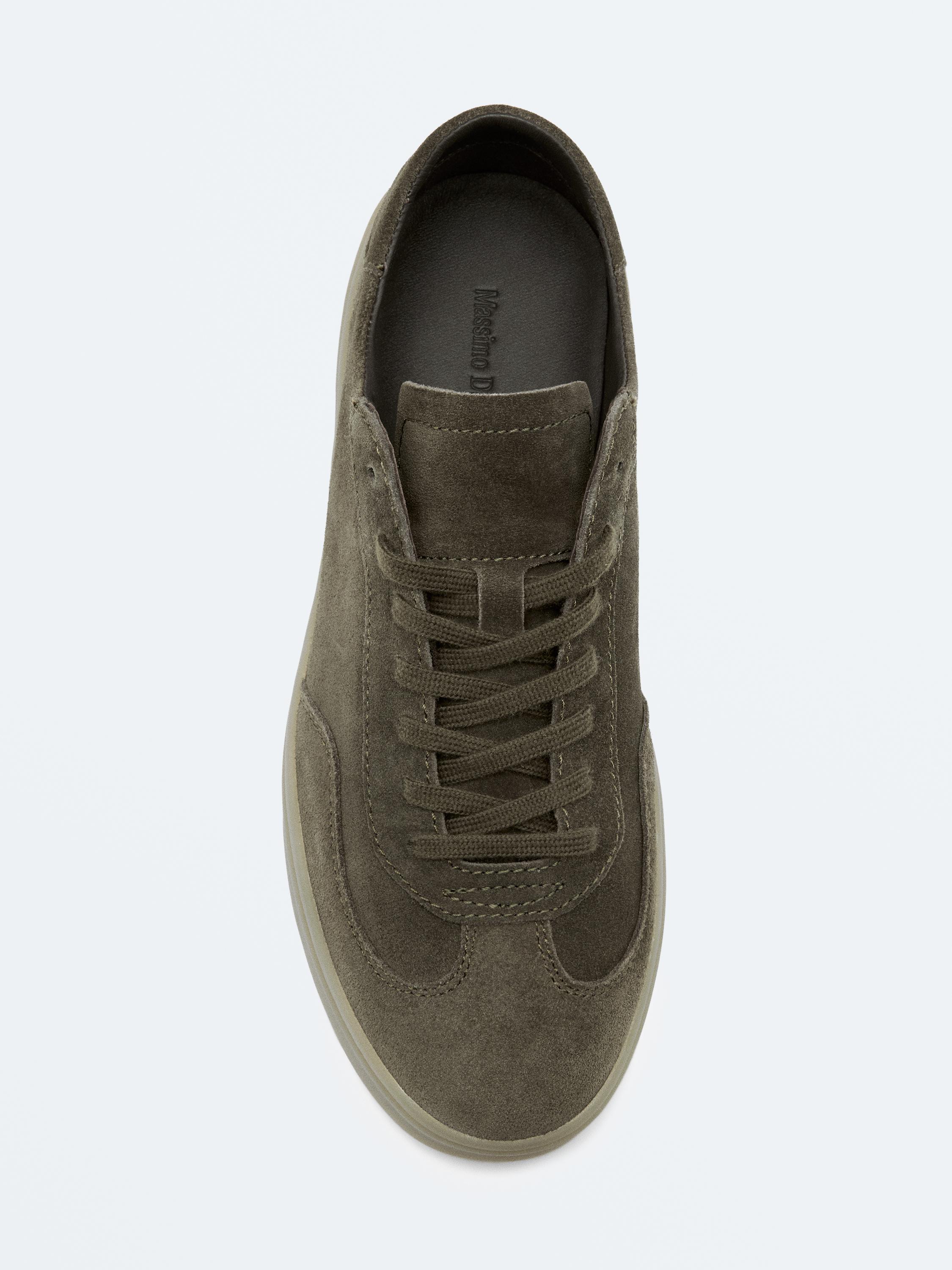 Split suede leather trainers — KHAKI