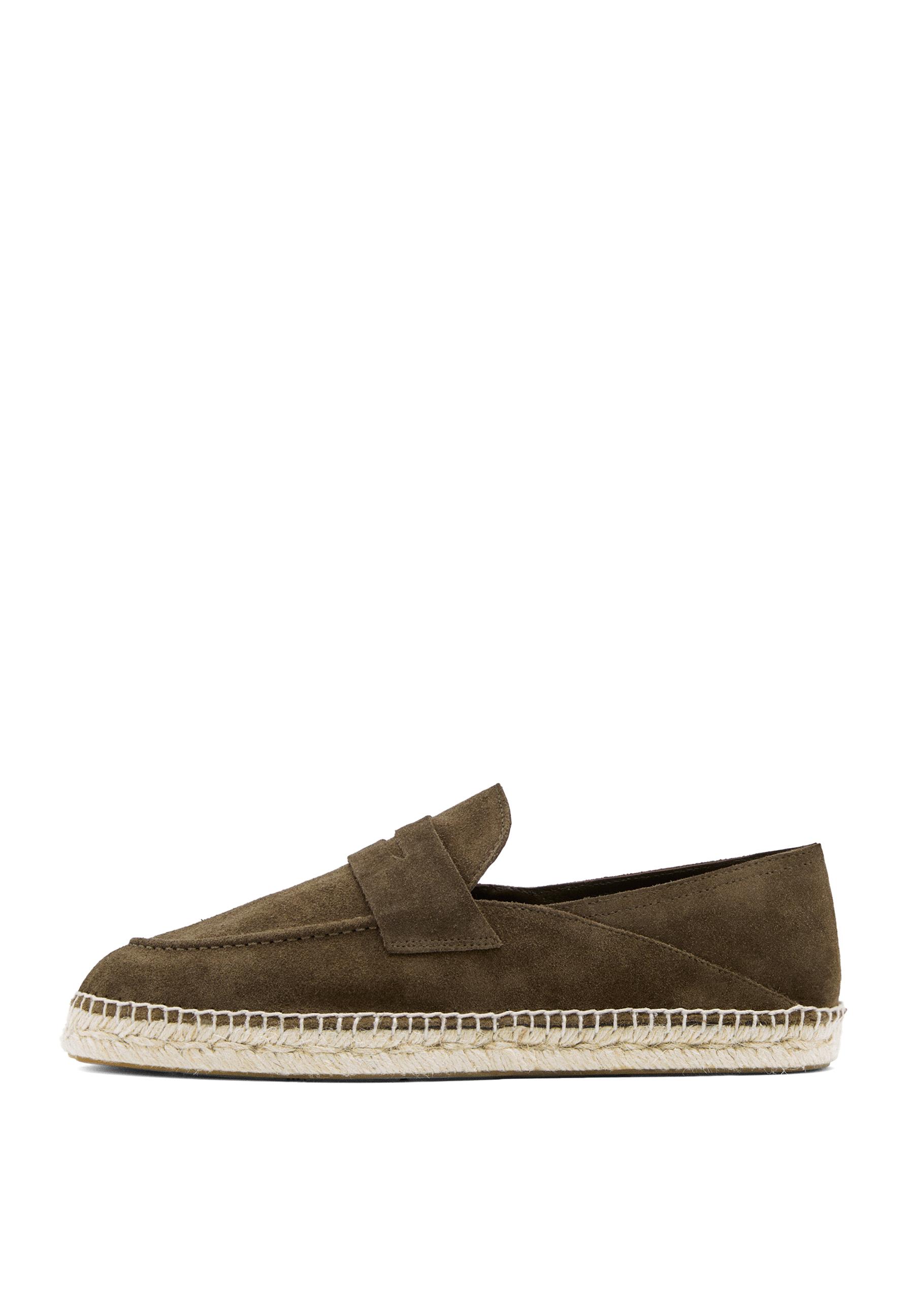 Split leather espadrilles with penny strap — KHAKI
