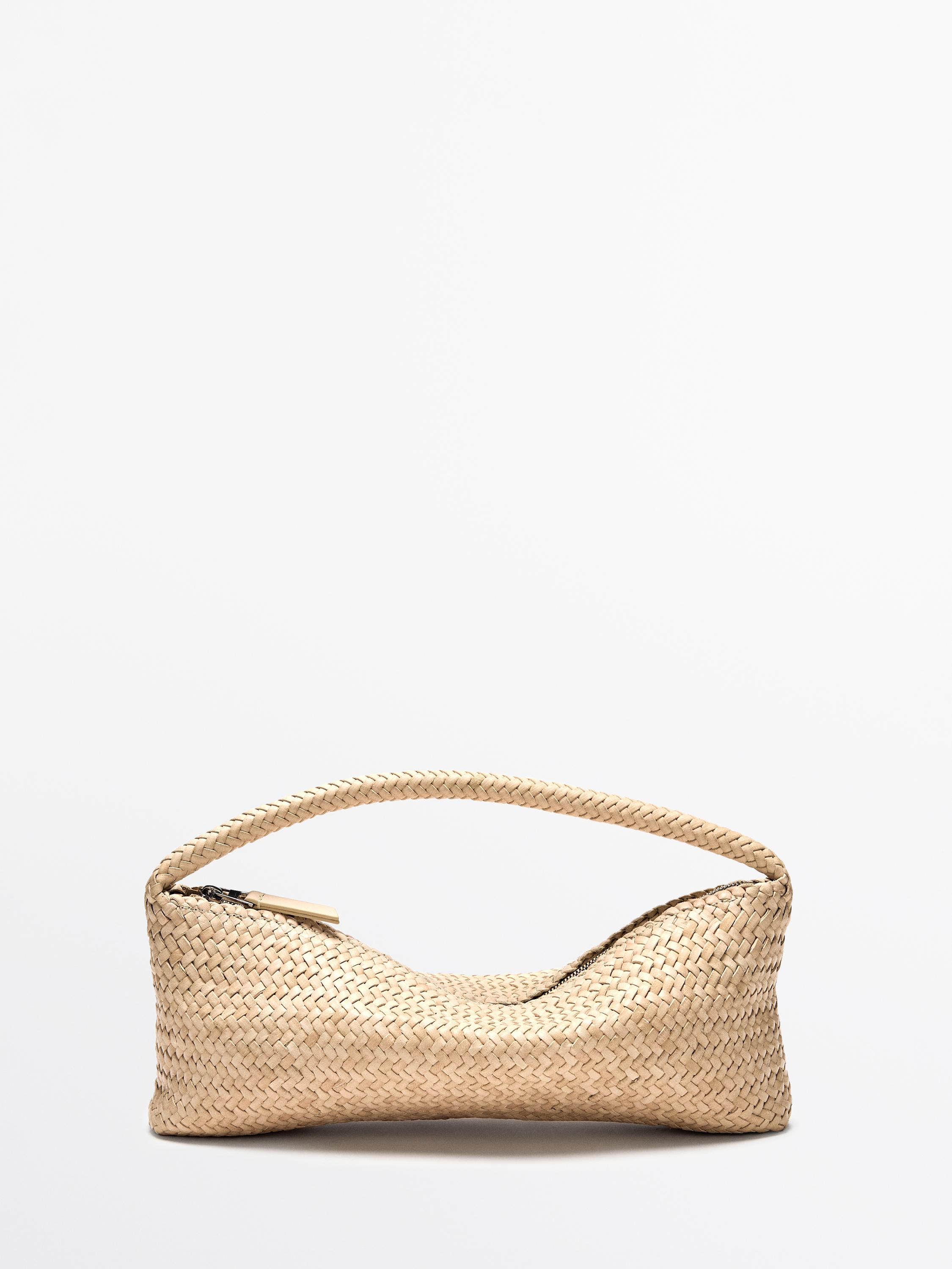 Nappa leather woven croissant bag — WHITE