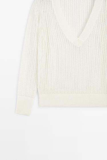V-neck cutwork sweater - STUDIO — WHITE 7