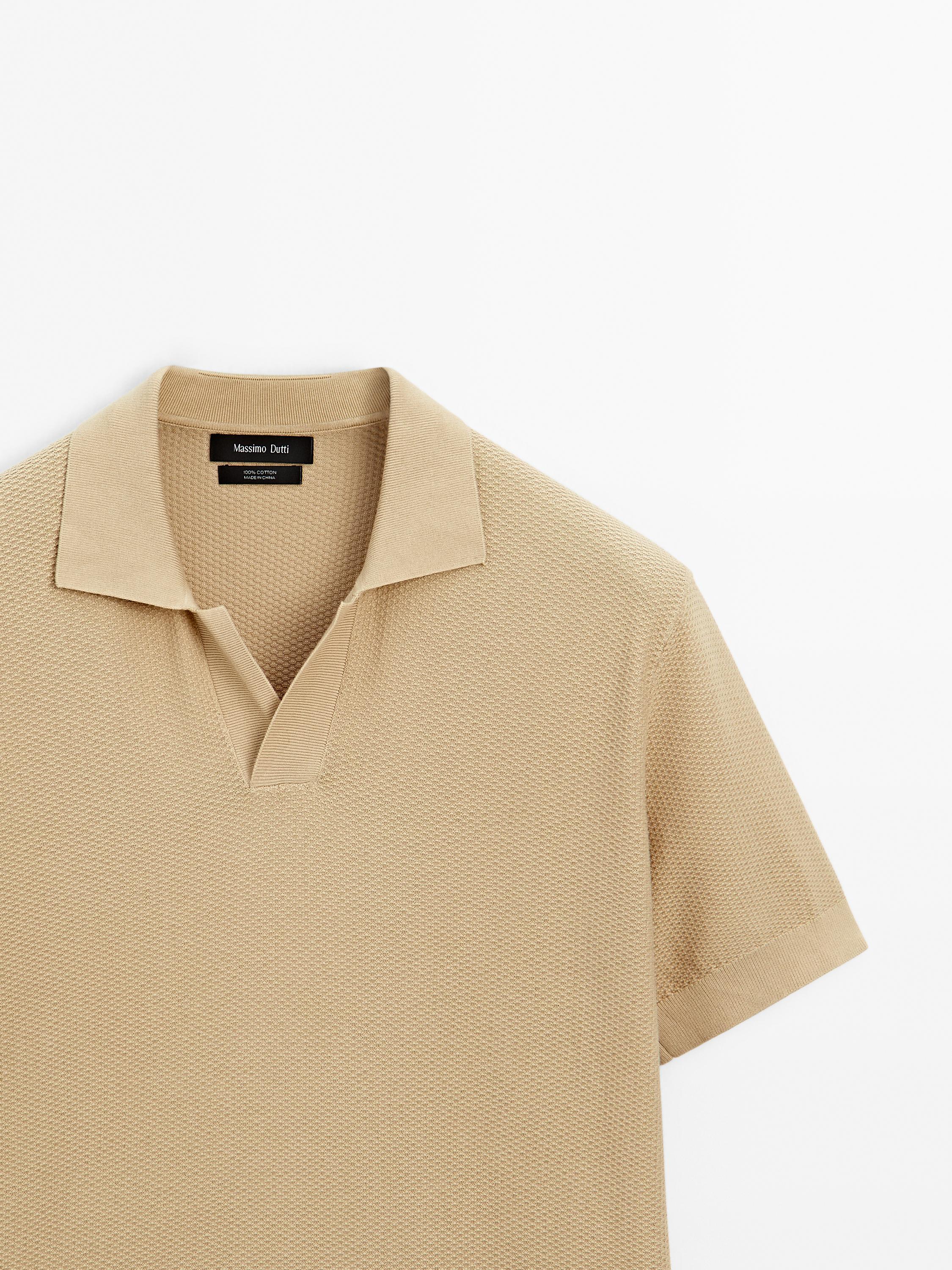 Textured knit short sleeve polo shirt