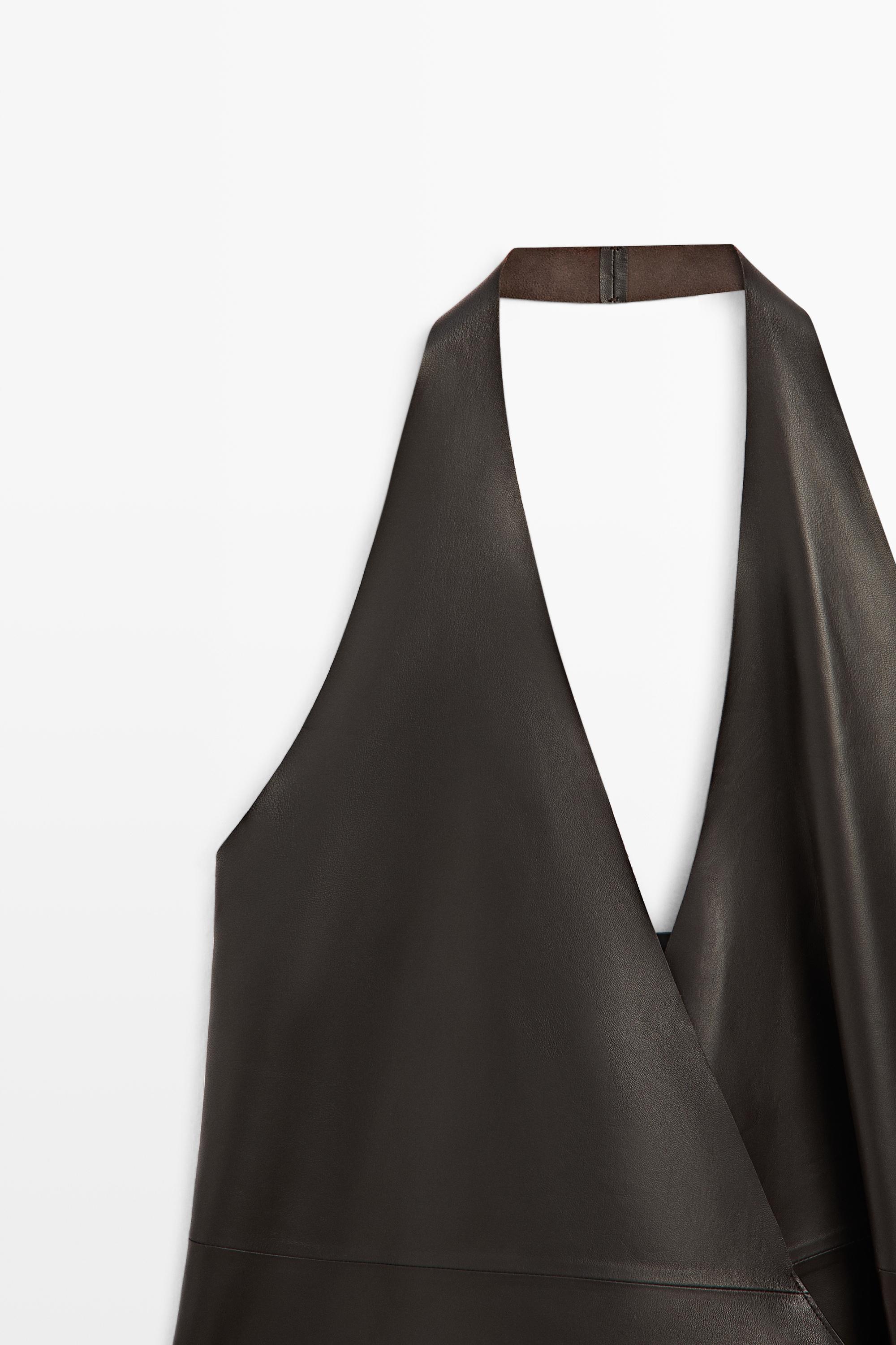 Nappa leather wrap top — BROWN