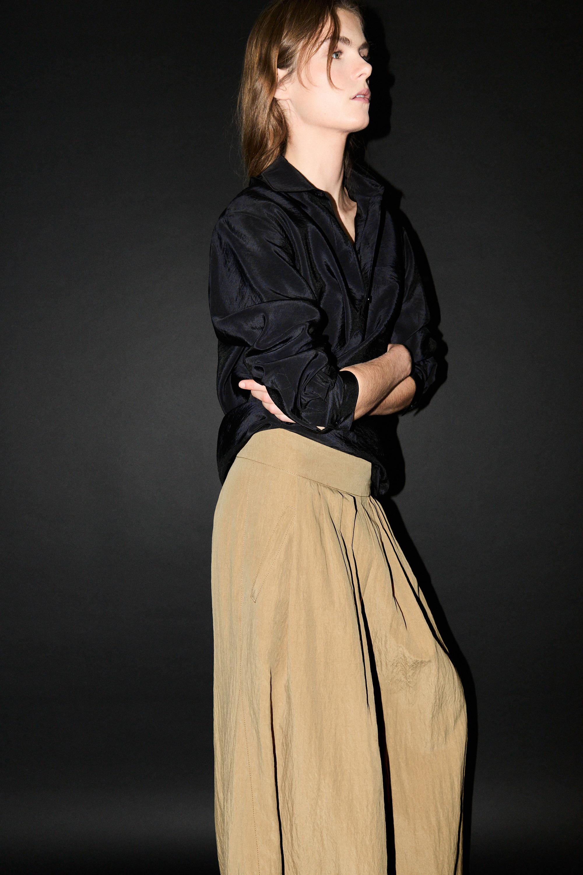 Palazzo trousers with box pleats — CAMEL