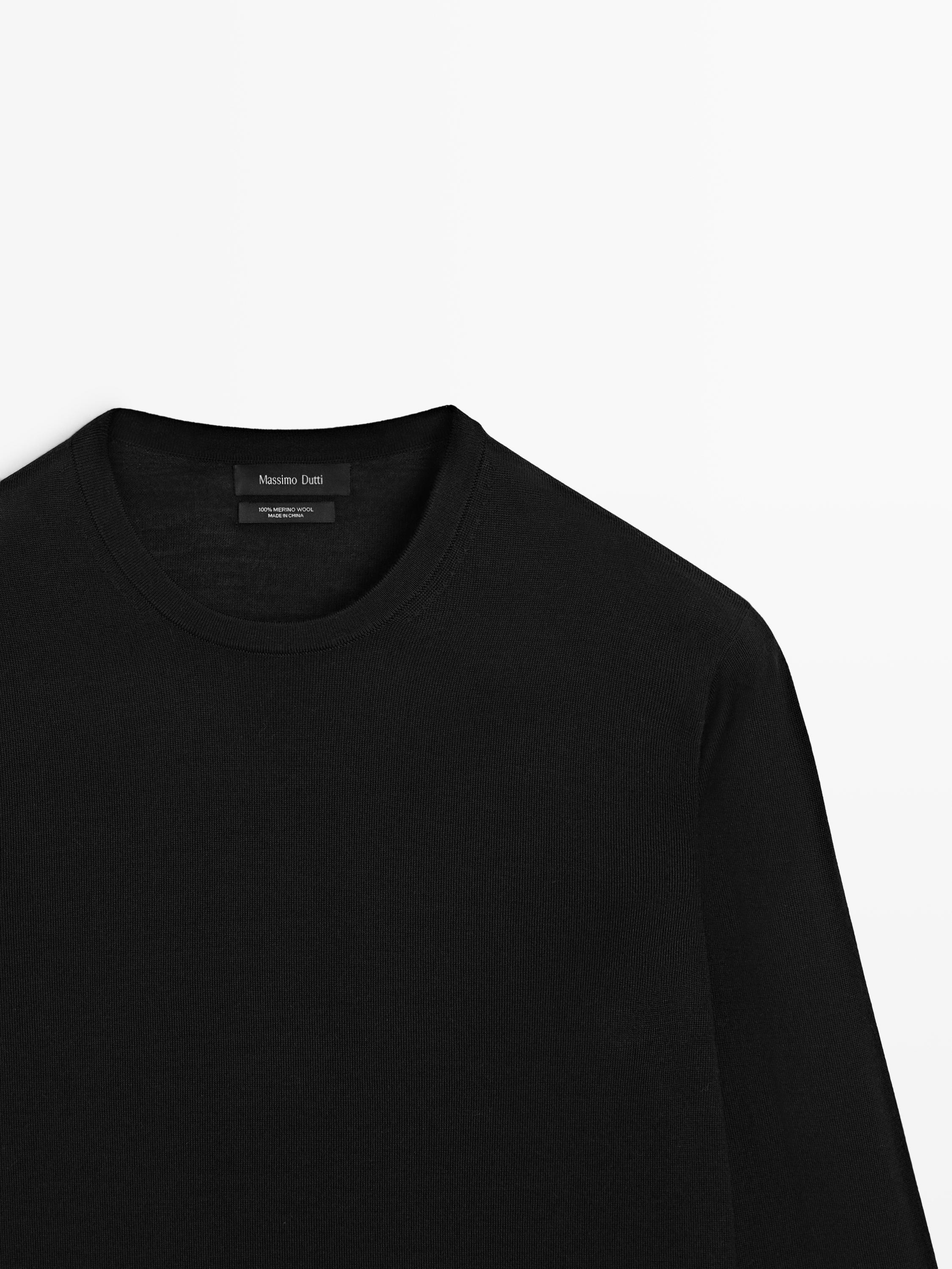 100% merino wool knit sweater — BLACK